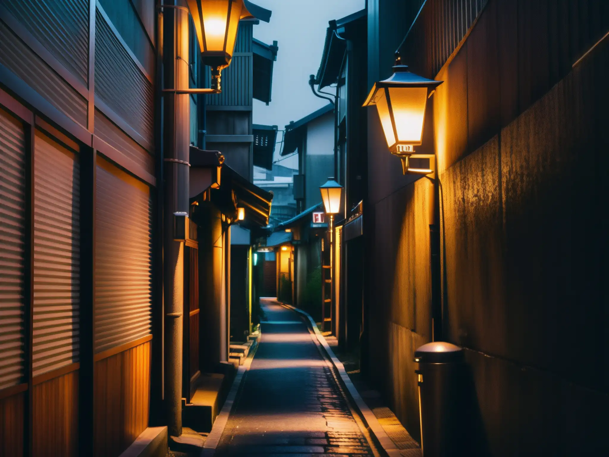 Alleyway misterioso en Tokio, con neón en la distancia, evocando leyendas urbanas japonesas foros online