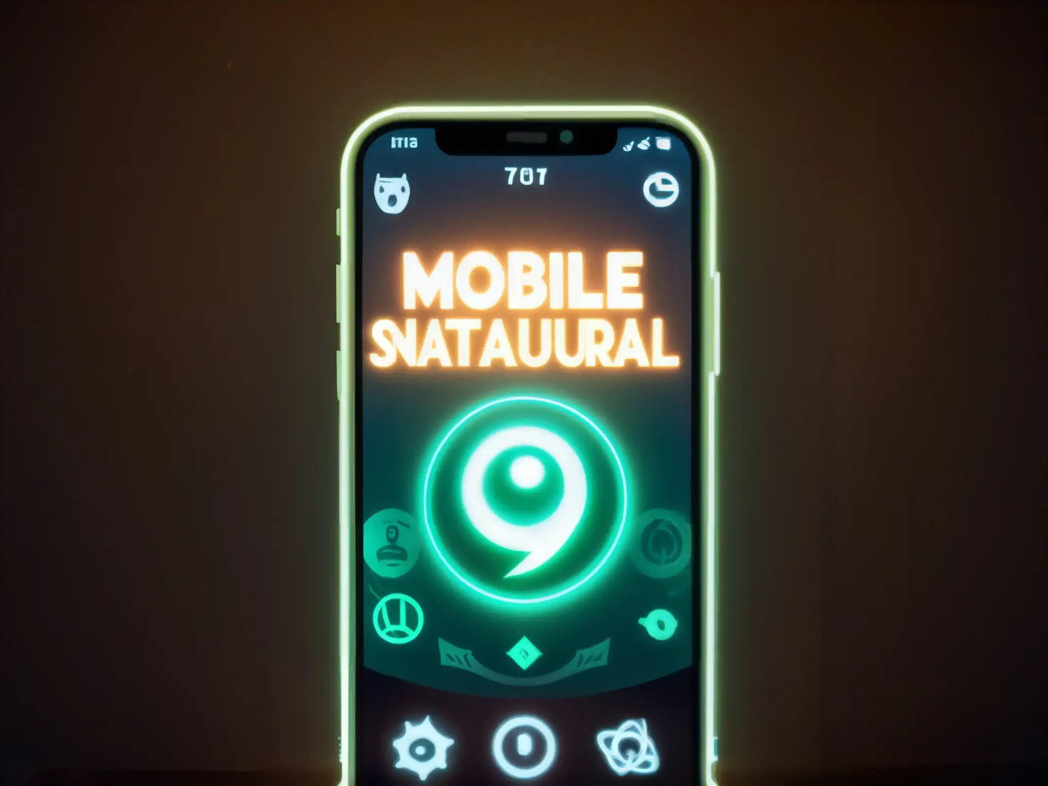 Un ambiente misterioso y sobrenatural se refleja en la pantalla del teléfono con la app mientras una figura fantasmal emerge