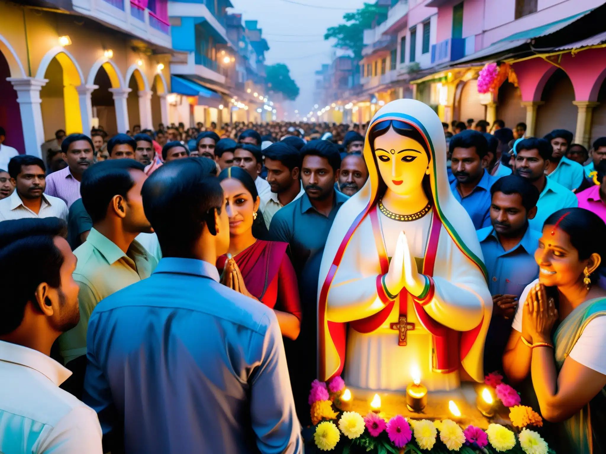 Una animada calle en la India muestra la controversia de la aparición de Vírgenes en contextos hindúes