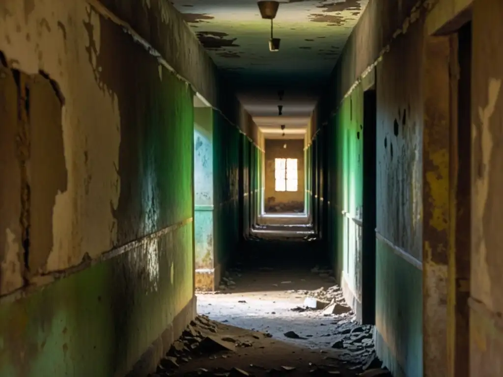Apariciones del Fantasma del Coronel Nigeria: Pasillo oscuro de un antiguo cuartel abandonado, con la inquietante figura de un oficial colonial