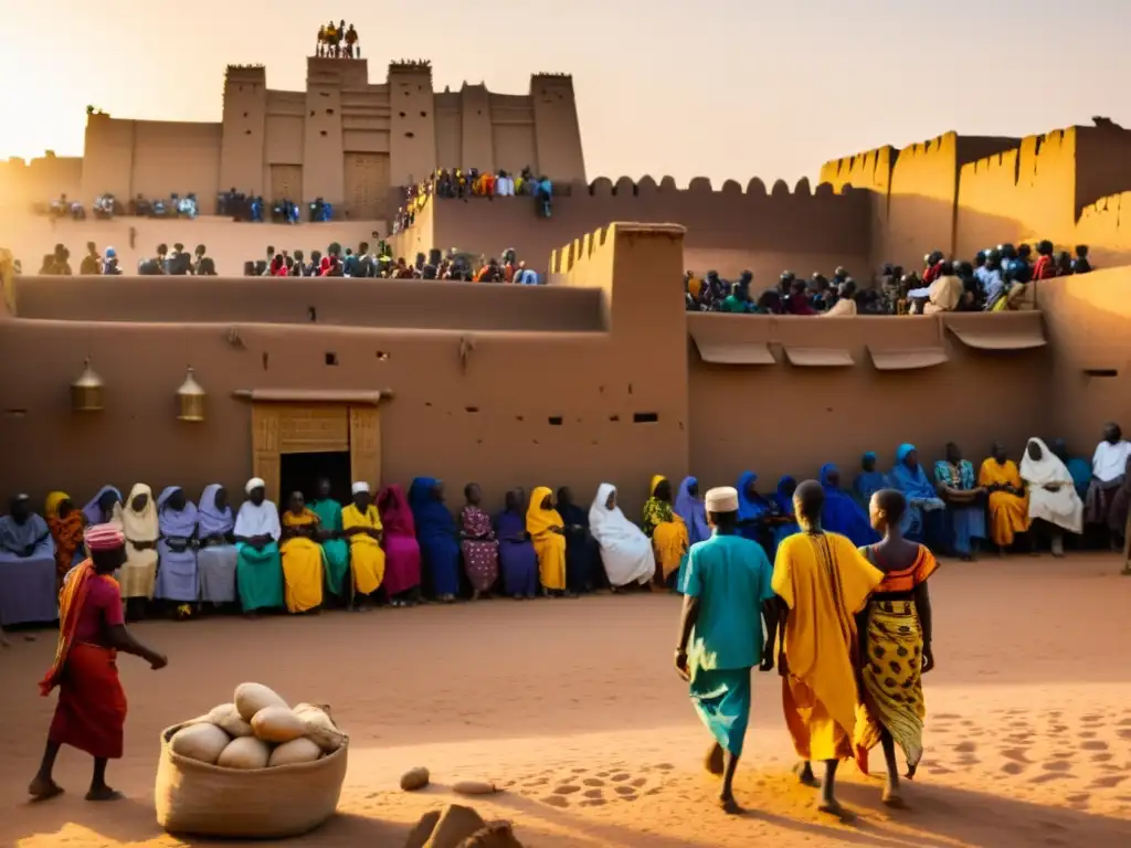 En Djenné, Mali, el atardecer ilumina la ciudad antigua con sus edificios de barro
