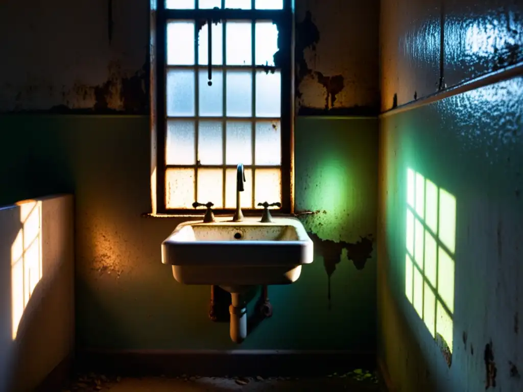 Baño escolar abandonado con una atmósfera inquietante y una leyenda Hanakosan baños escolares