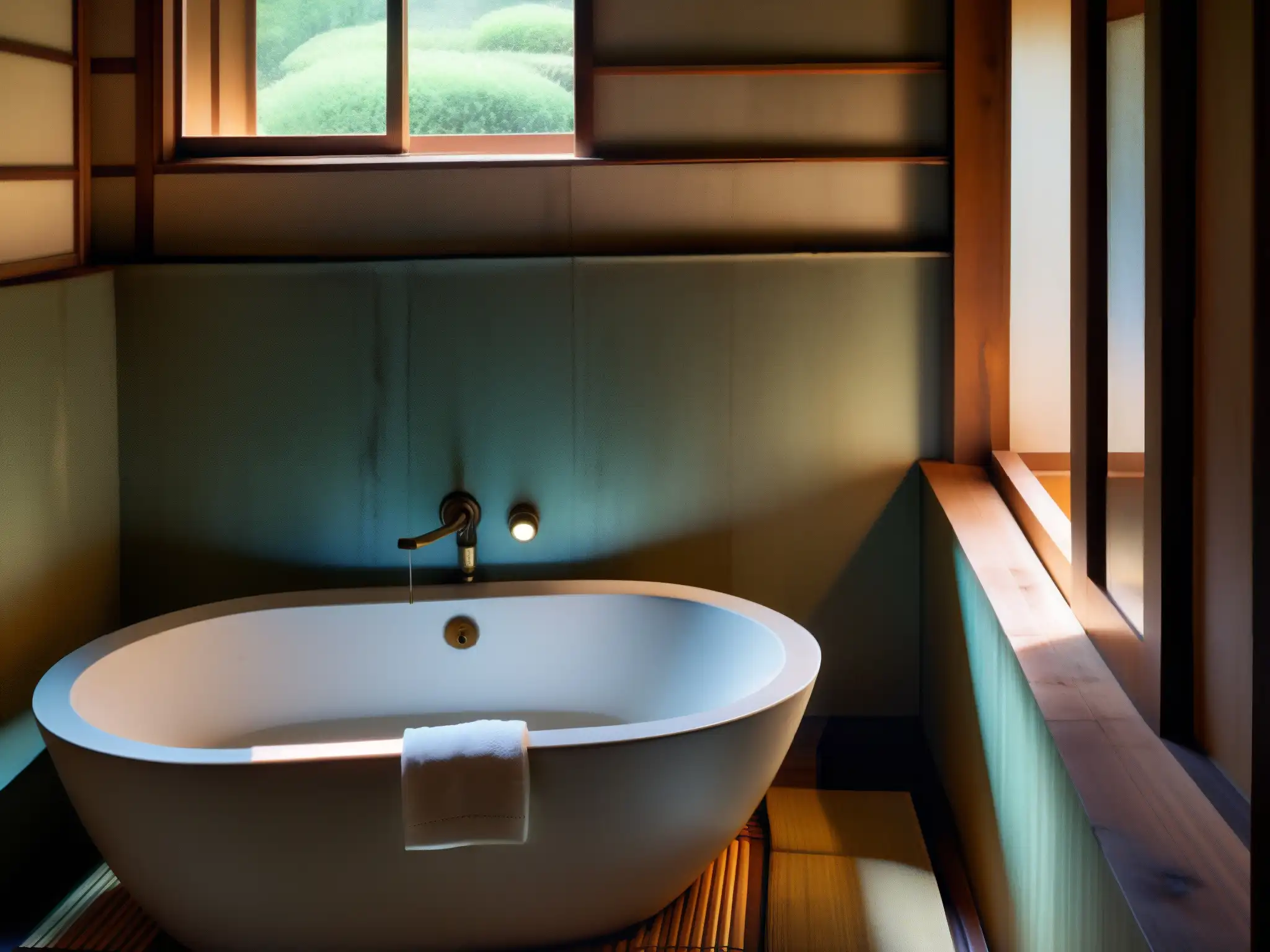 Un baño japonés tradicional con una atmósfera misteriosa y la leyenda urbana de Aka Manto en Japón