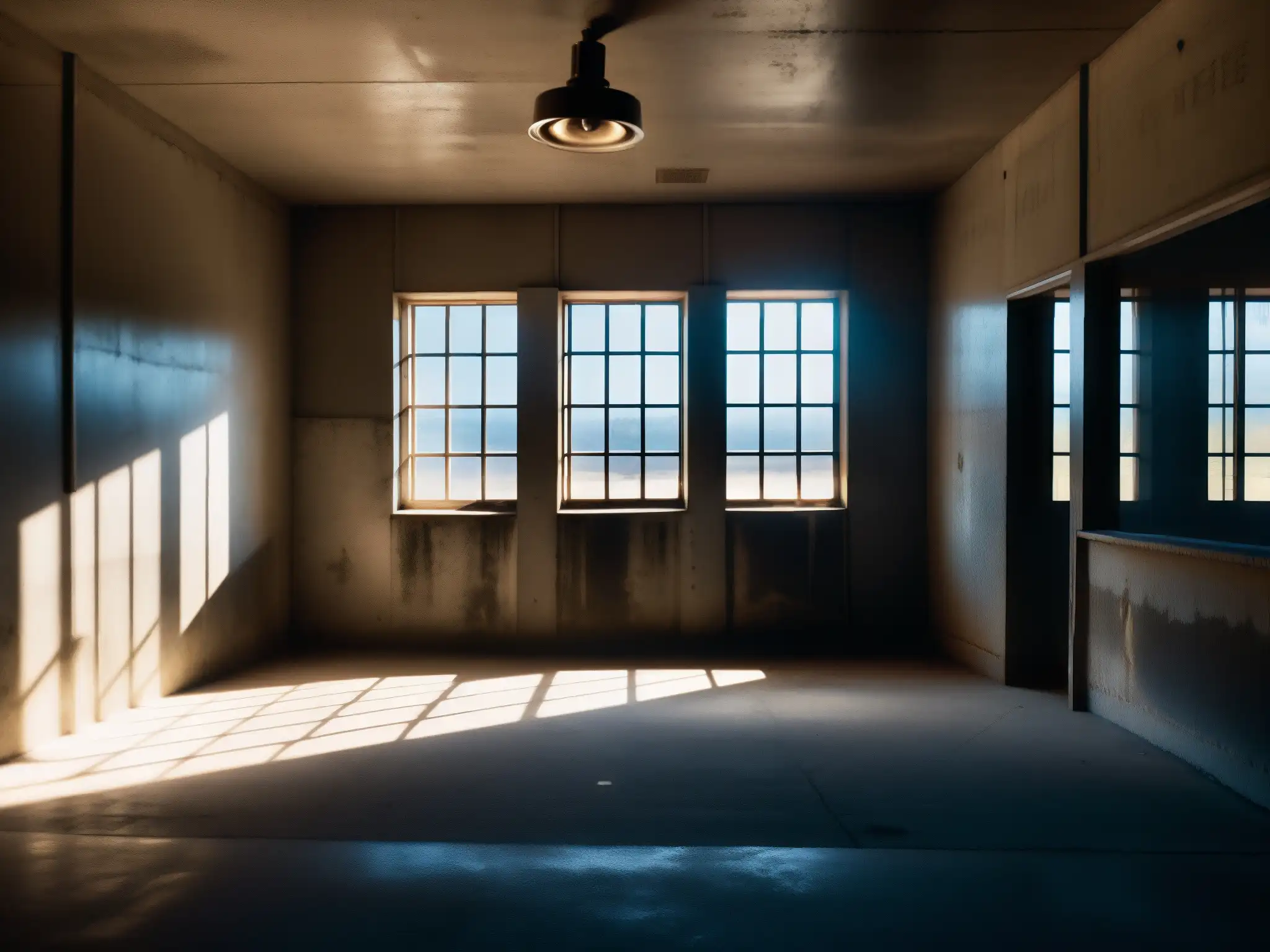 Una fotografía en blanco y negro de la cámara de gas abandonada en la Prisión Estatal de San Quentin