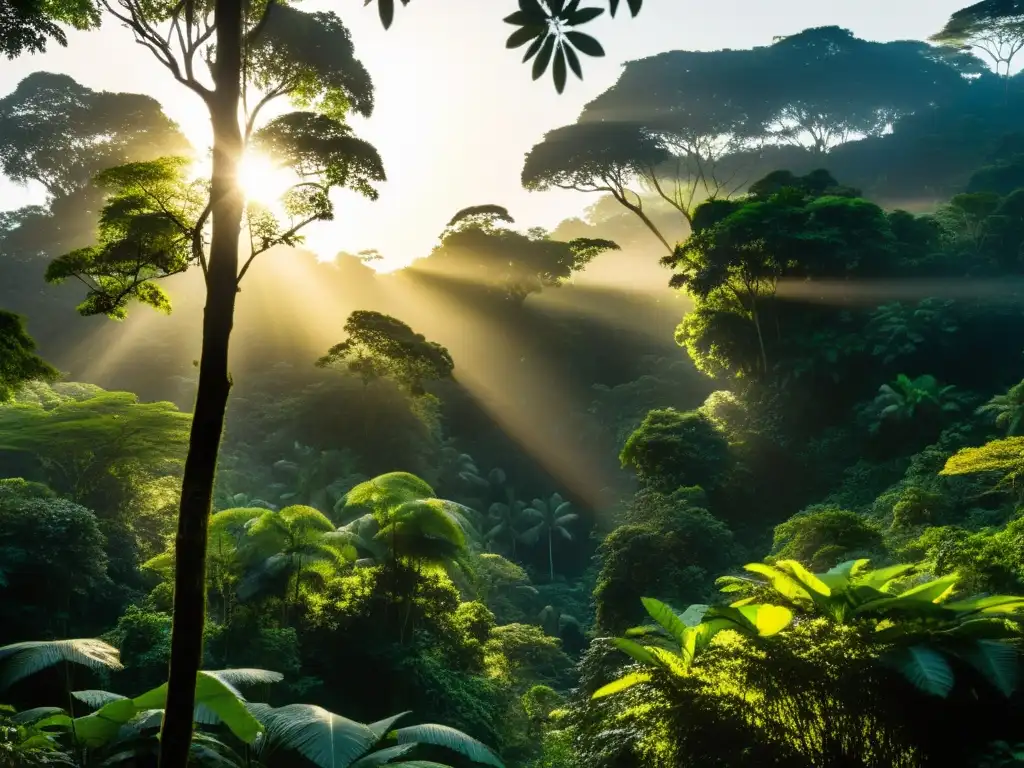 Un bosque exuberante en Guinea Ecuatorial, con un misterioso ser entre la densa vegetación