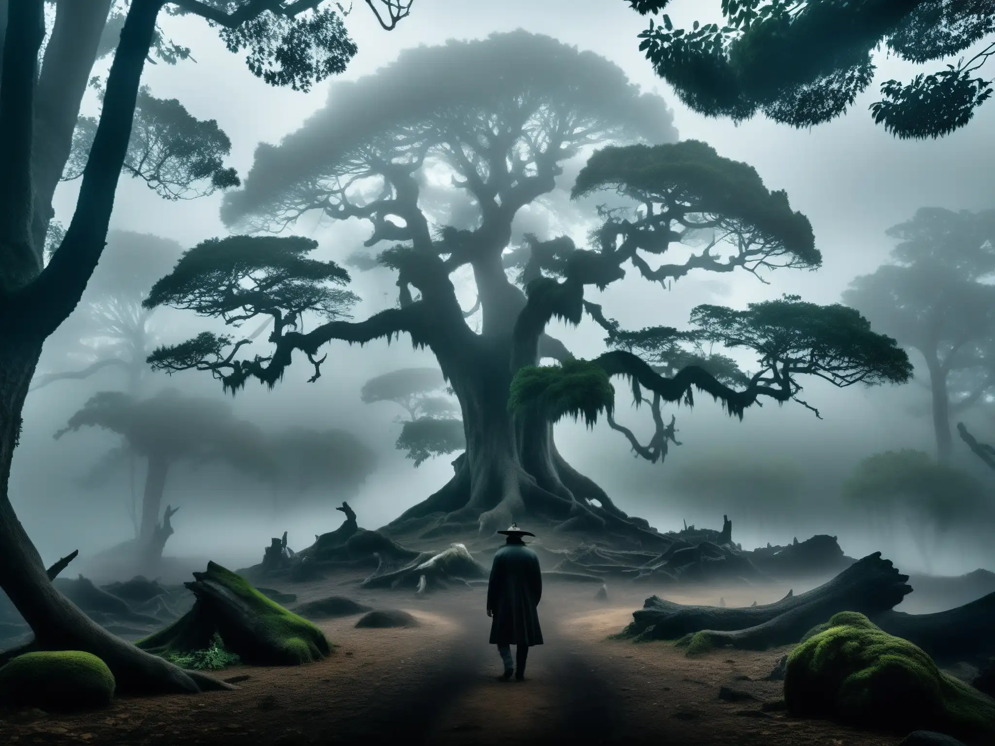 'Un bosque neblinoso y misterioso en México, evocando la leyenda de La Cegua