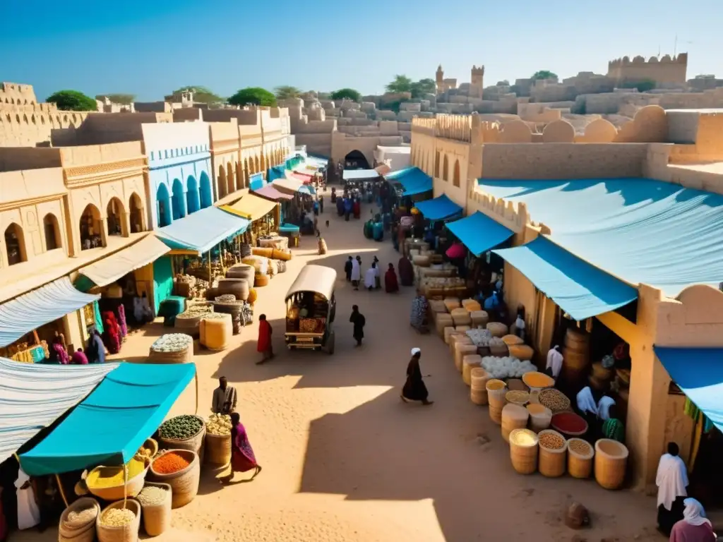 Un bullicioso mercado en la antigua Mogadiscio, con una atmósfera multicultural y una rica historia de mitos y leyendas urbanas