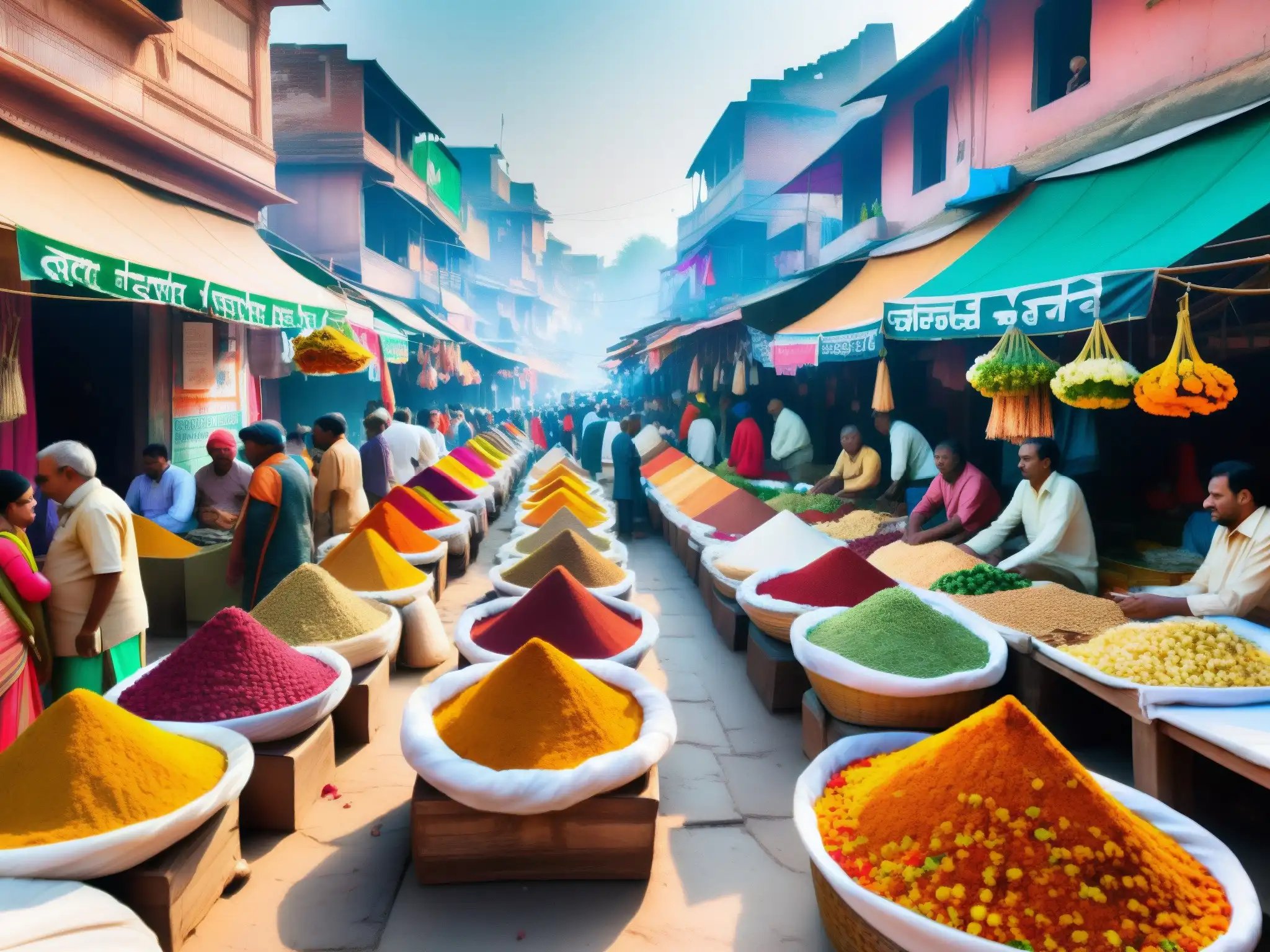 Un bullicioso mercado en Varanasi, India, rebosante de color y cultura