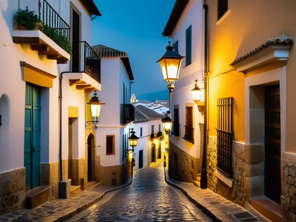 Una calle empedrada en la Judería de Córdoba, con edificios antiguos y balcones de hierro forjado