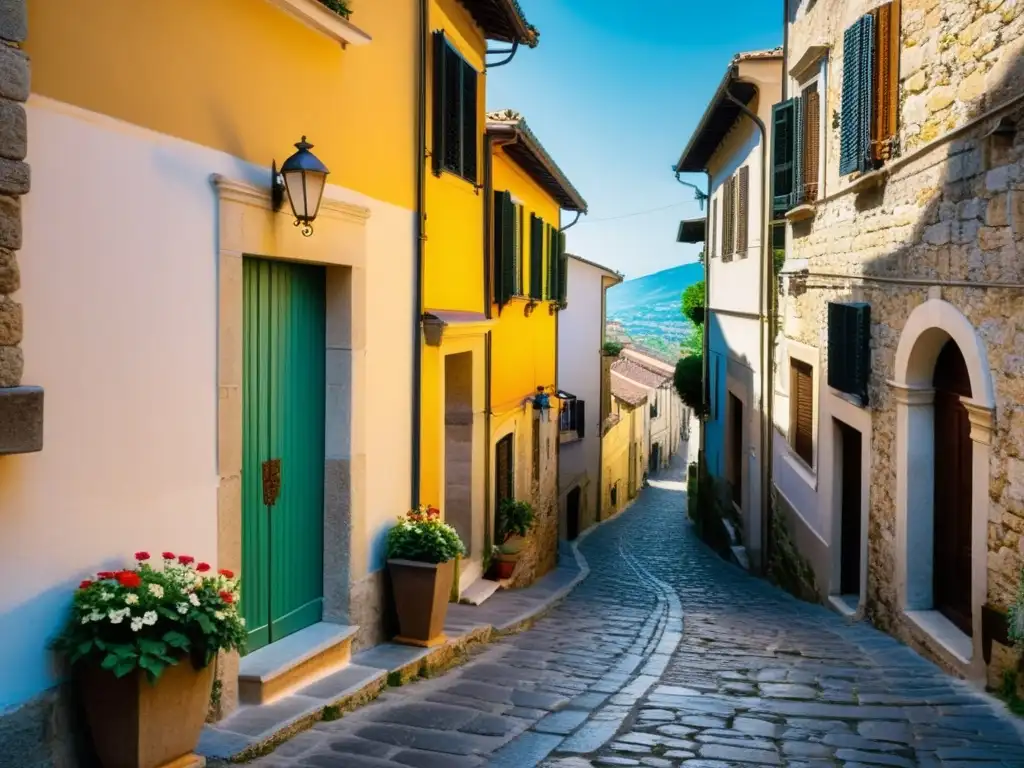 Una calle histórica de Benevento, Italia, con arquitectura tradicional y encanto atemporal