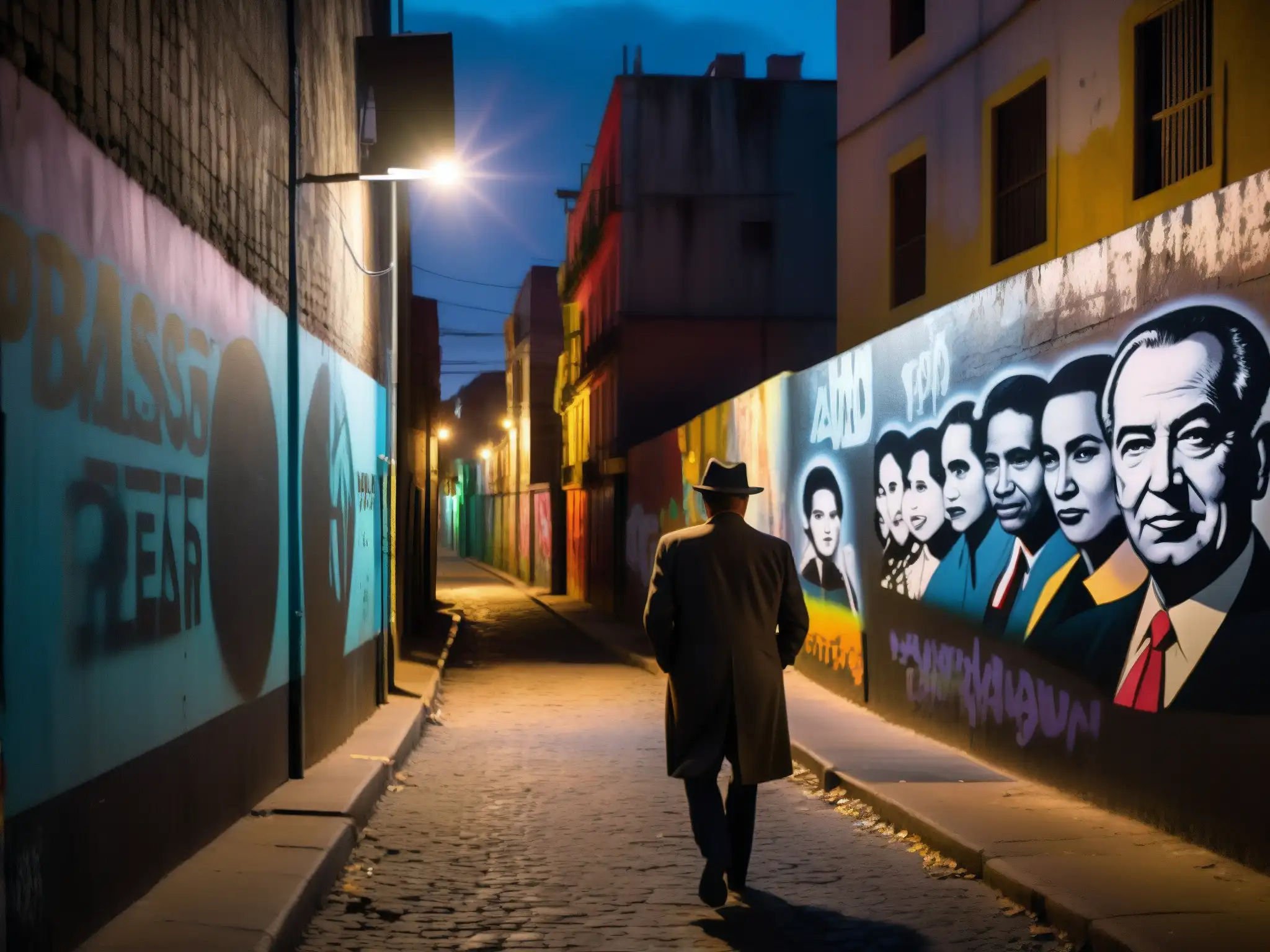 En un callejón oscuro de una ciudad latinoamericana, grafitis de presidentes dan un aire de misterio a las leyendas urbanas presidentes América Latina