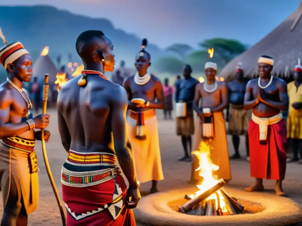 Una ceremonia africana en un pueblo remoto de África Occidental, capturando el intenso culto secreto albinos
