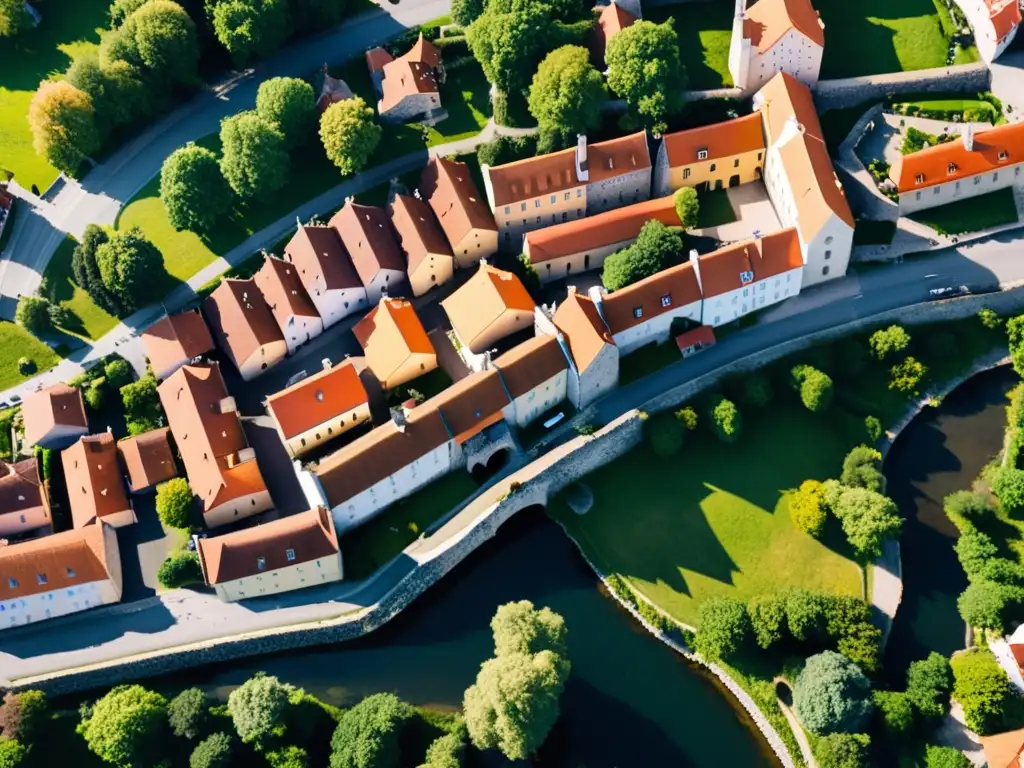 La ciudad antigua de Visby revela sus secretos en una imagen aérea de alta resolución, destacando la arquitectura medieval y el paisaje natural