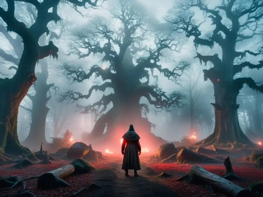 En el corazón del bosque neblinoso, un Inugami y sus espíritus emiten una poderosa y antigua energía de venganza
