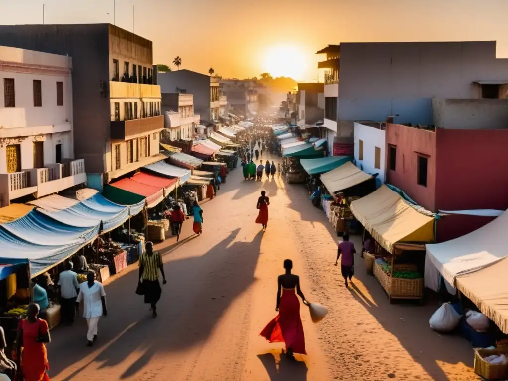 Dama de rojo en las animadas calles de Dakar al atardecer, una leyenda urbana cobra vida