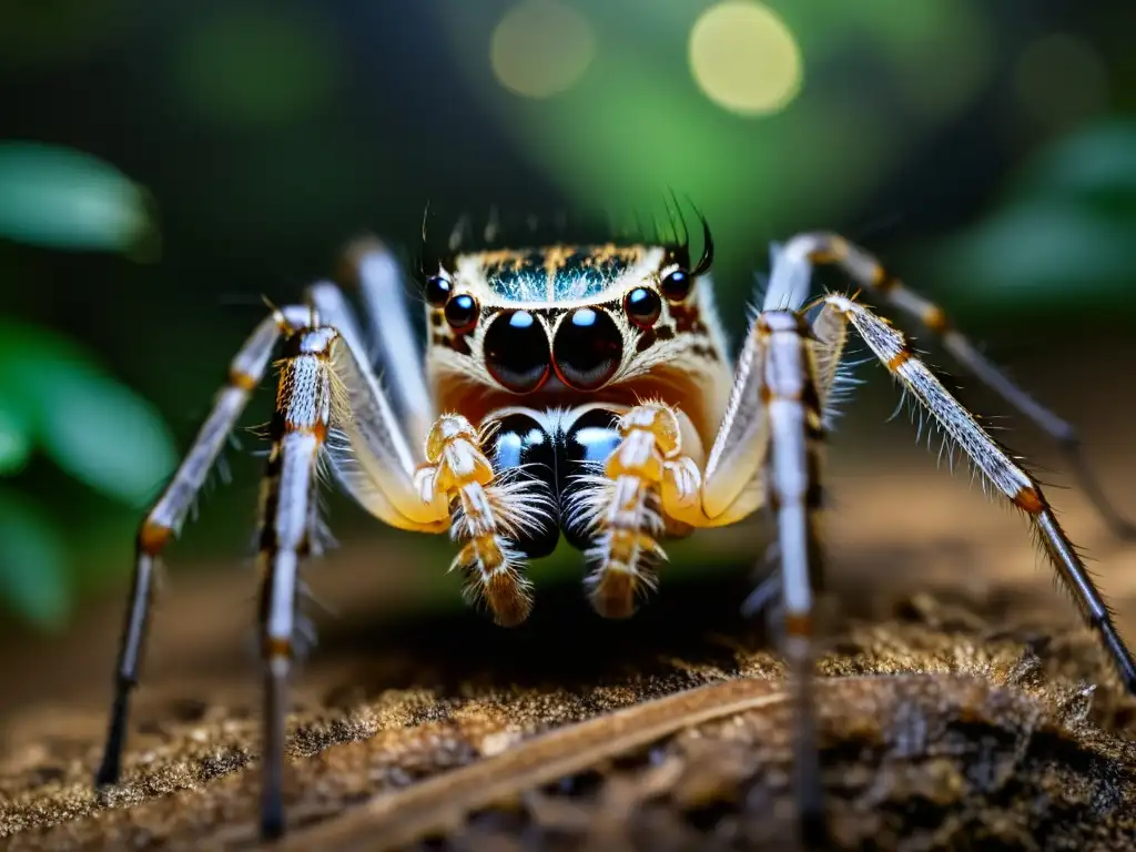 Detallada imagen de una araña Tsuchigumo gigante en un denso bosque japonés, evocando asombro y miedo