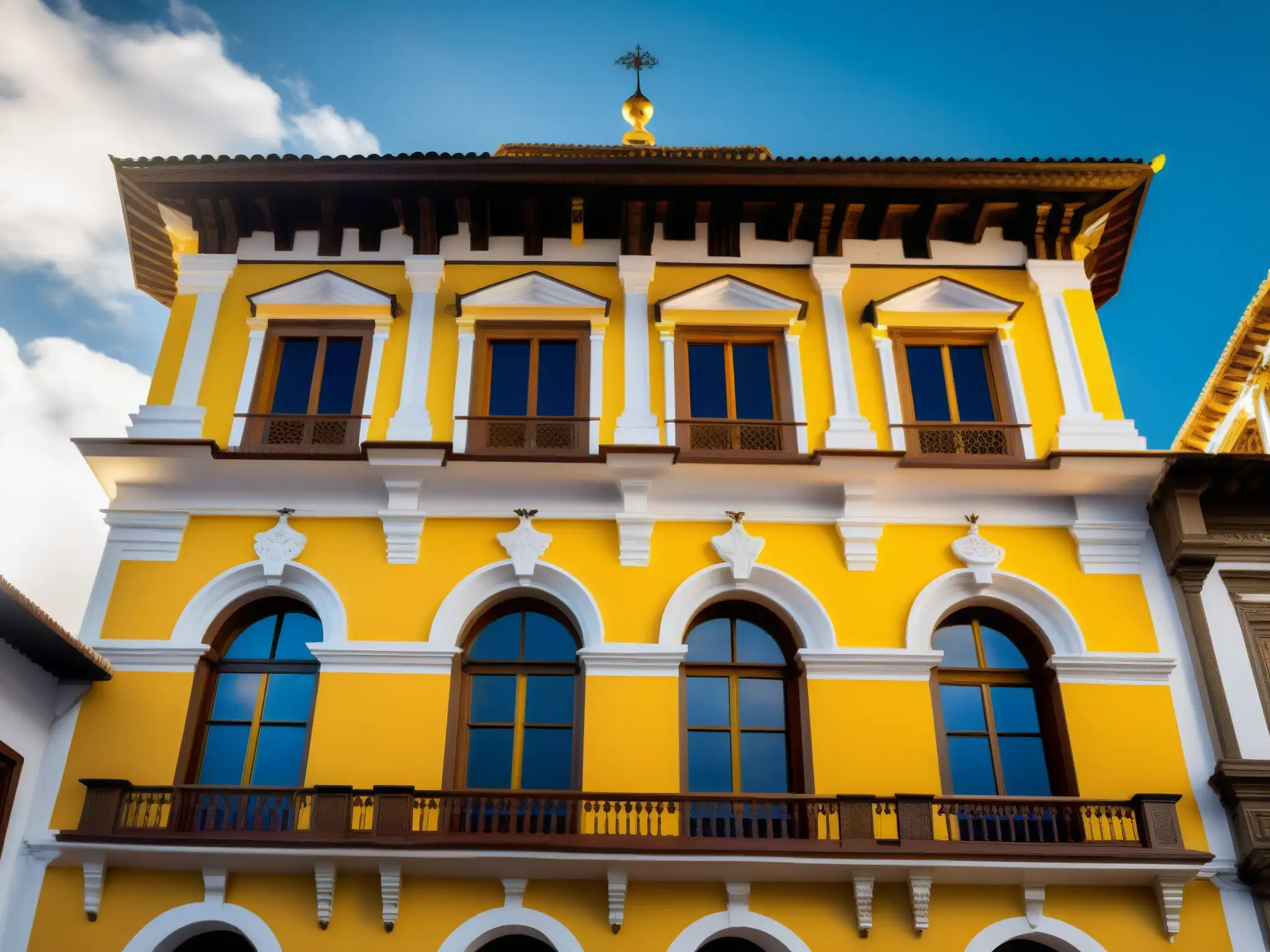 Detallada imagen del exterior de La Casa de los Espejos en Quito, Ecuador, resaltando su arquitectura única y su historia fantasmagórica