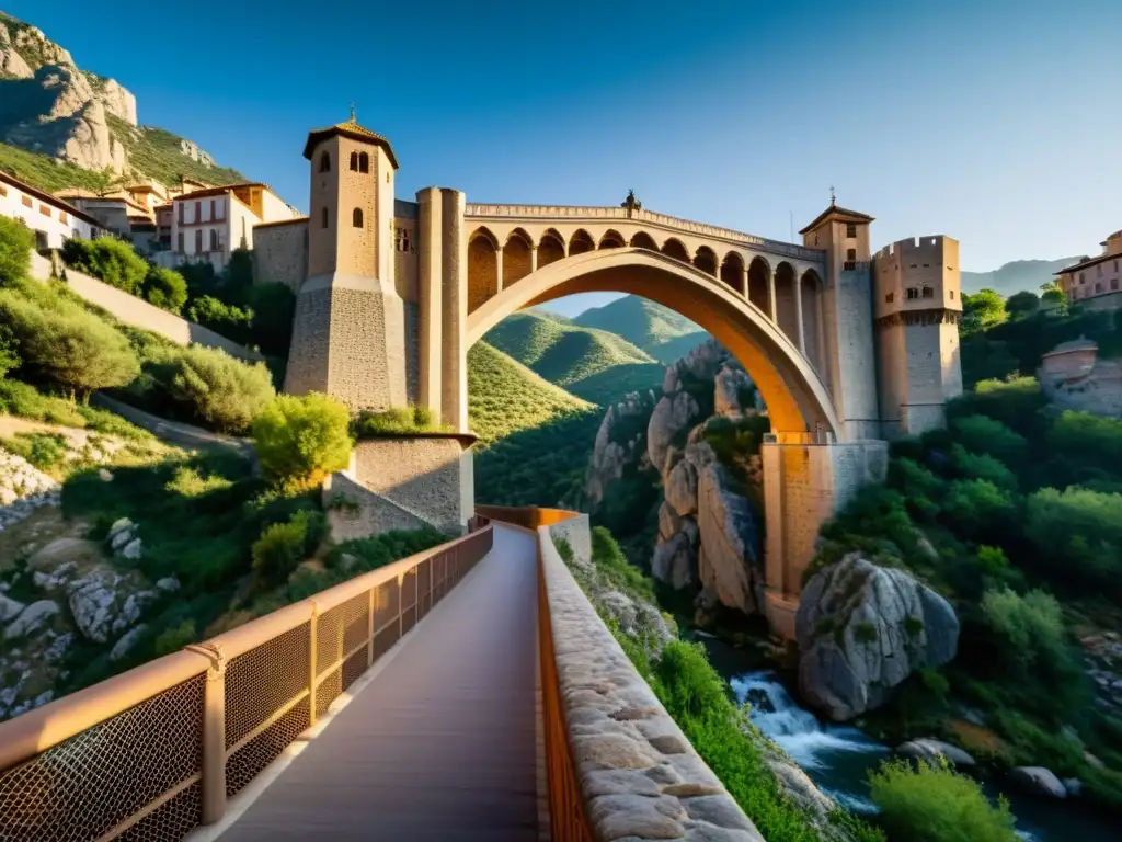 Detallada imagen del Puente del Diablo en Martorell, con su arquitectura gótica, iluminación dramática y atmósfera mística