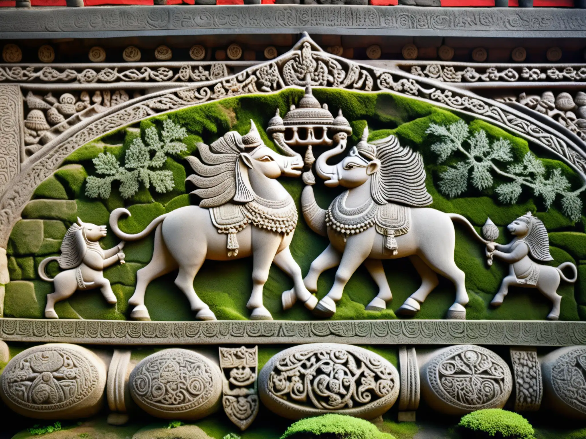 Detalle de los antiguos grabados en el templo Kamakhya, con símbolos místicos y prácticas ocultas