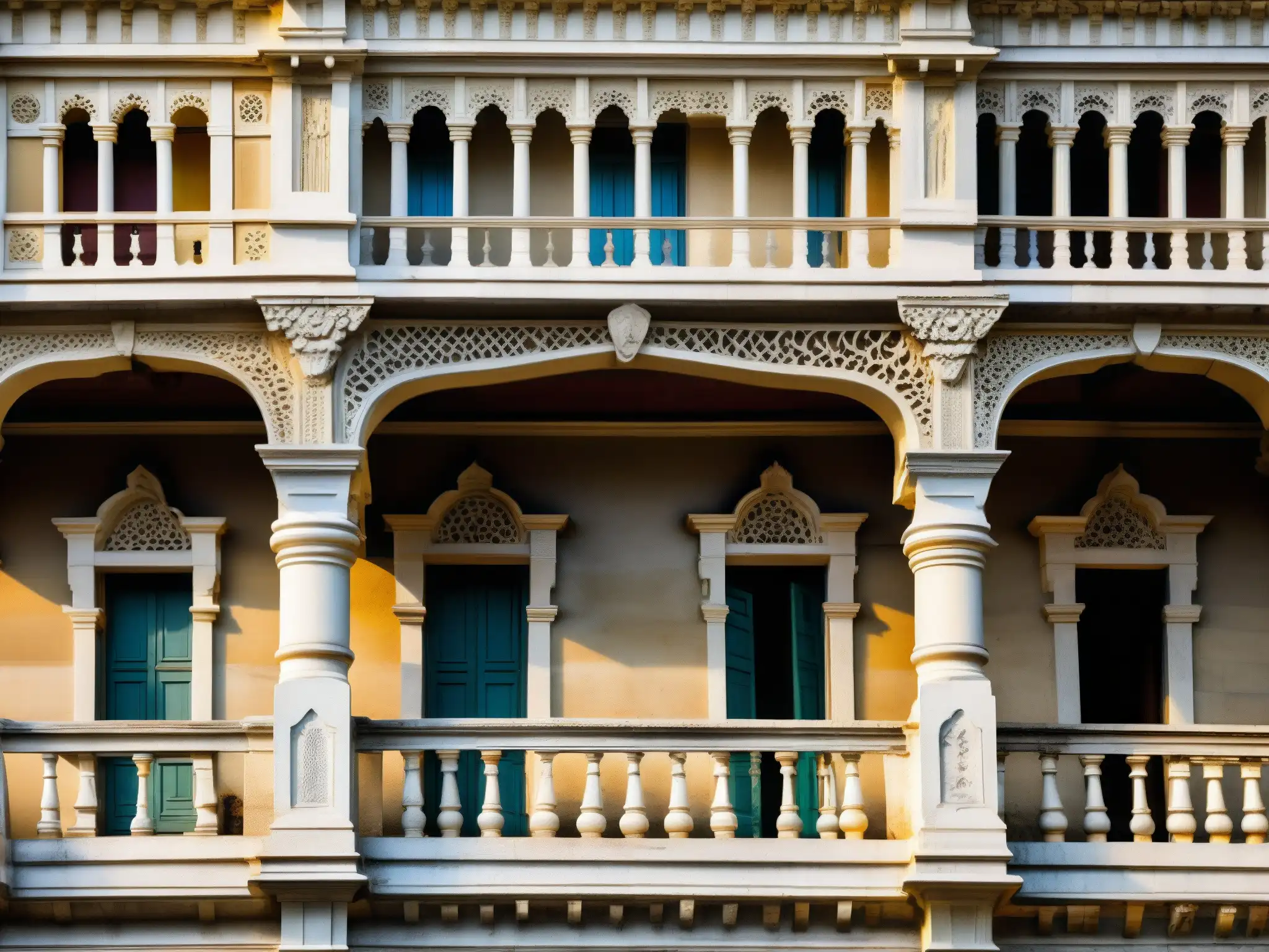 Detalle arquitectónico en la Torre de la Victoria de Kolkata, mostrando la fachada envejecida y los grabados ornamentales