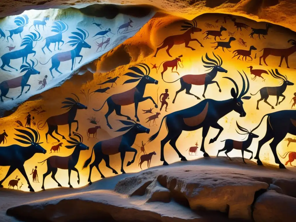 Detalle asombroso de las pinturas prehistóricas en Cueva de la Pileta, evocando la leyenda y la historia de Andalucía