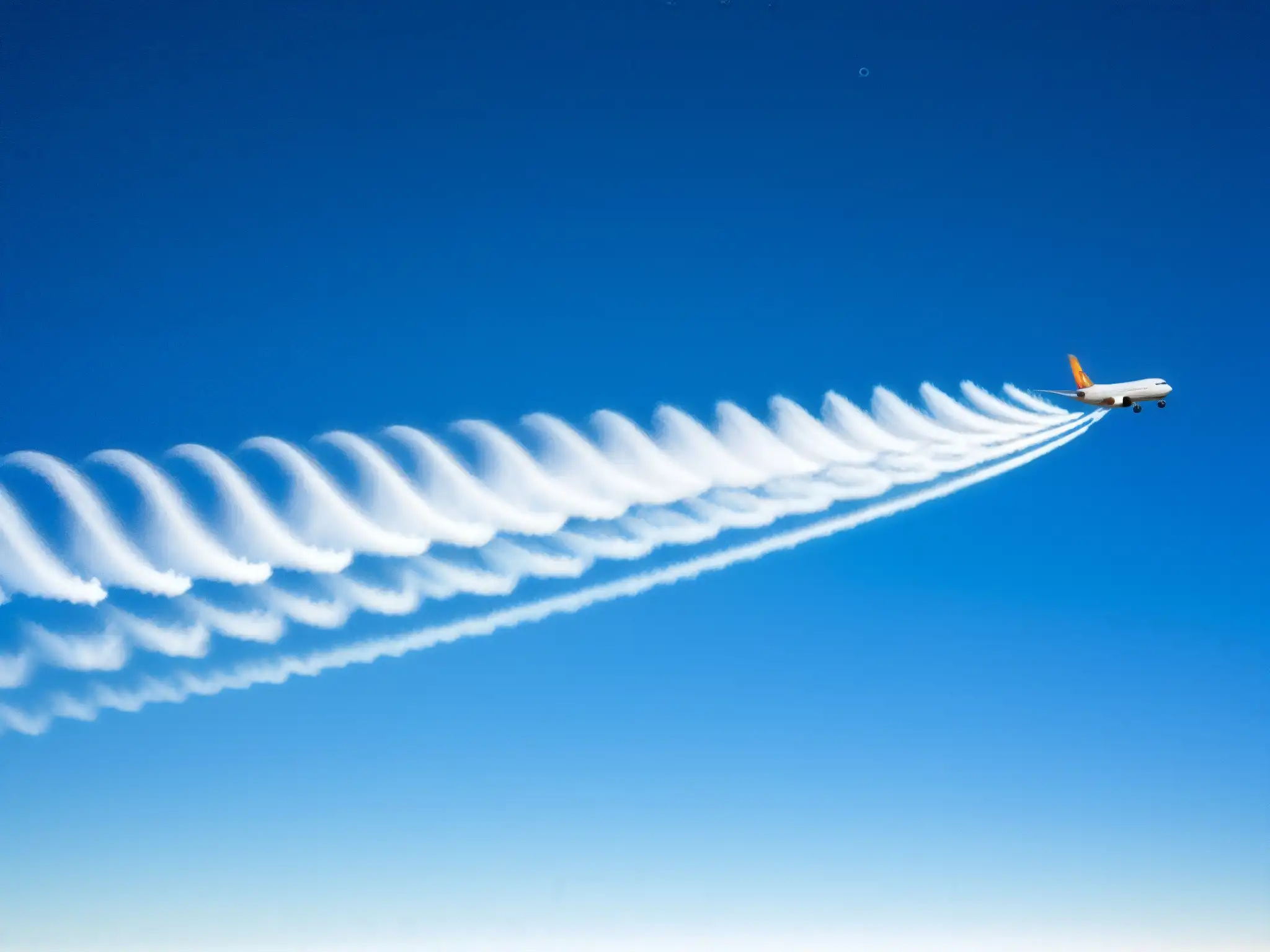 Detalle de estela de avión en el cielo azul, mostrando la dispersión de partículas