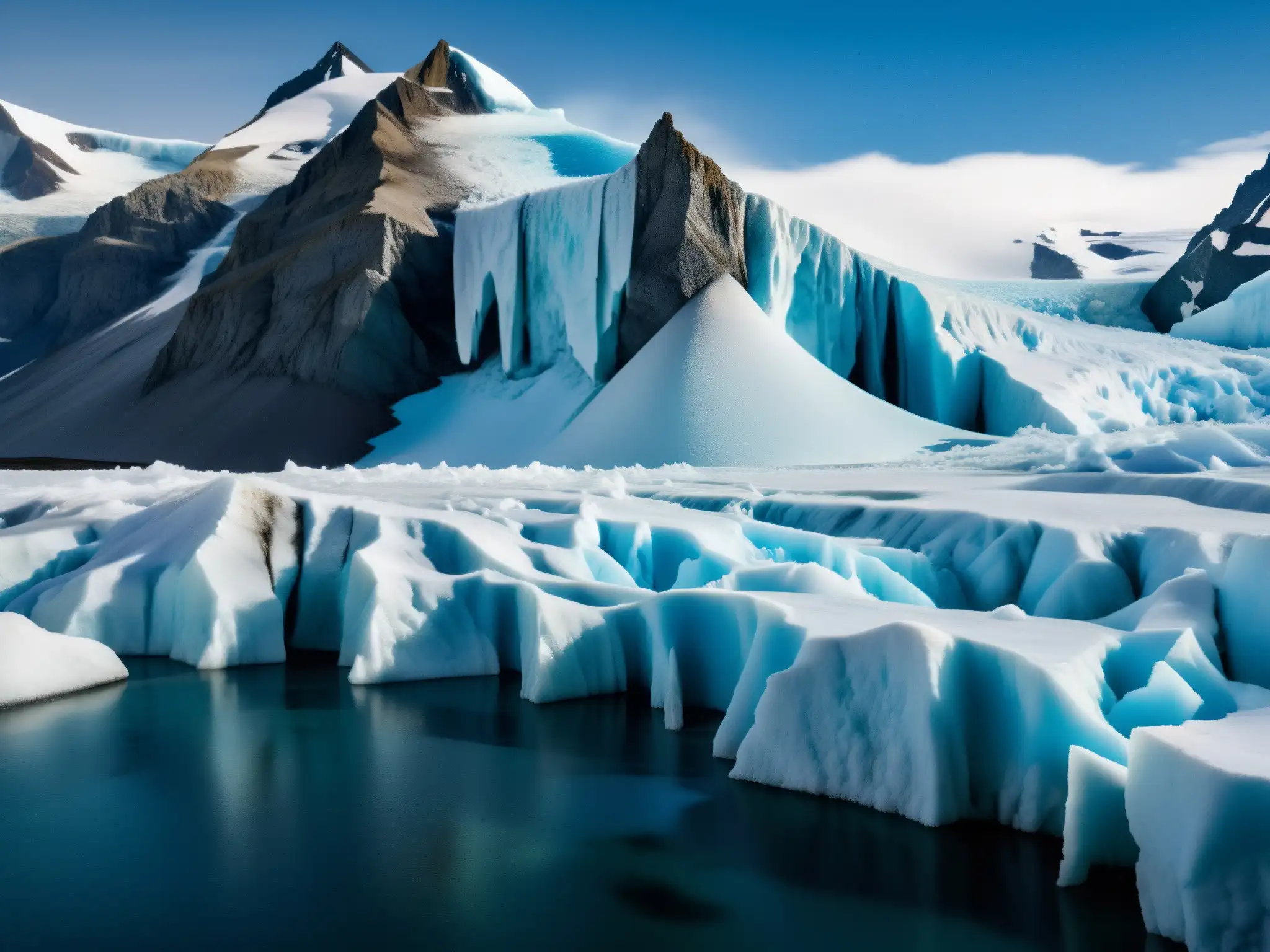 Detalle de glaciar derritiéndose, muestra impacto del calentamiento global en la naturaleza