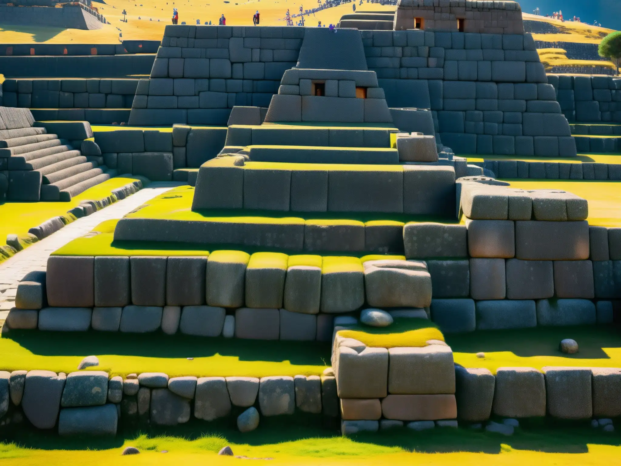 Detalle impresionante de Sacsayhuamán, mostrando la precisión y escala colosal de los restos incas