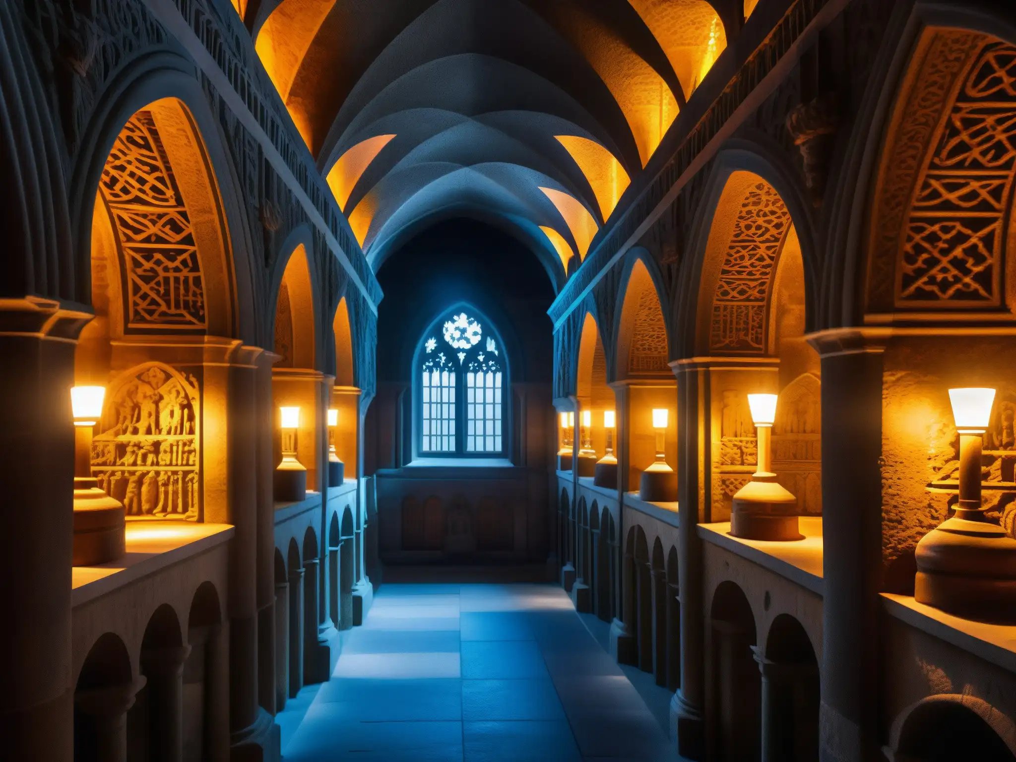Detalle de la intrincada arquitectura y tumbas reales en la misteriosa cripta de la familia real danesa en la catedral de Roskilde