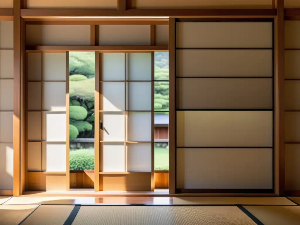 Detalle de ventana japonesa de madera con shoji y luz natural, evocando la artesanía y herencia cultural