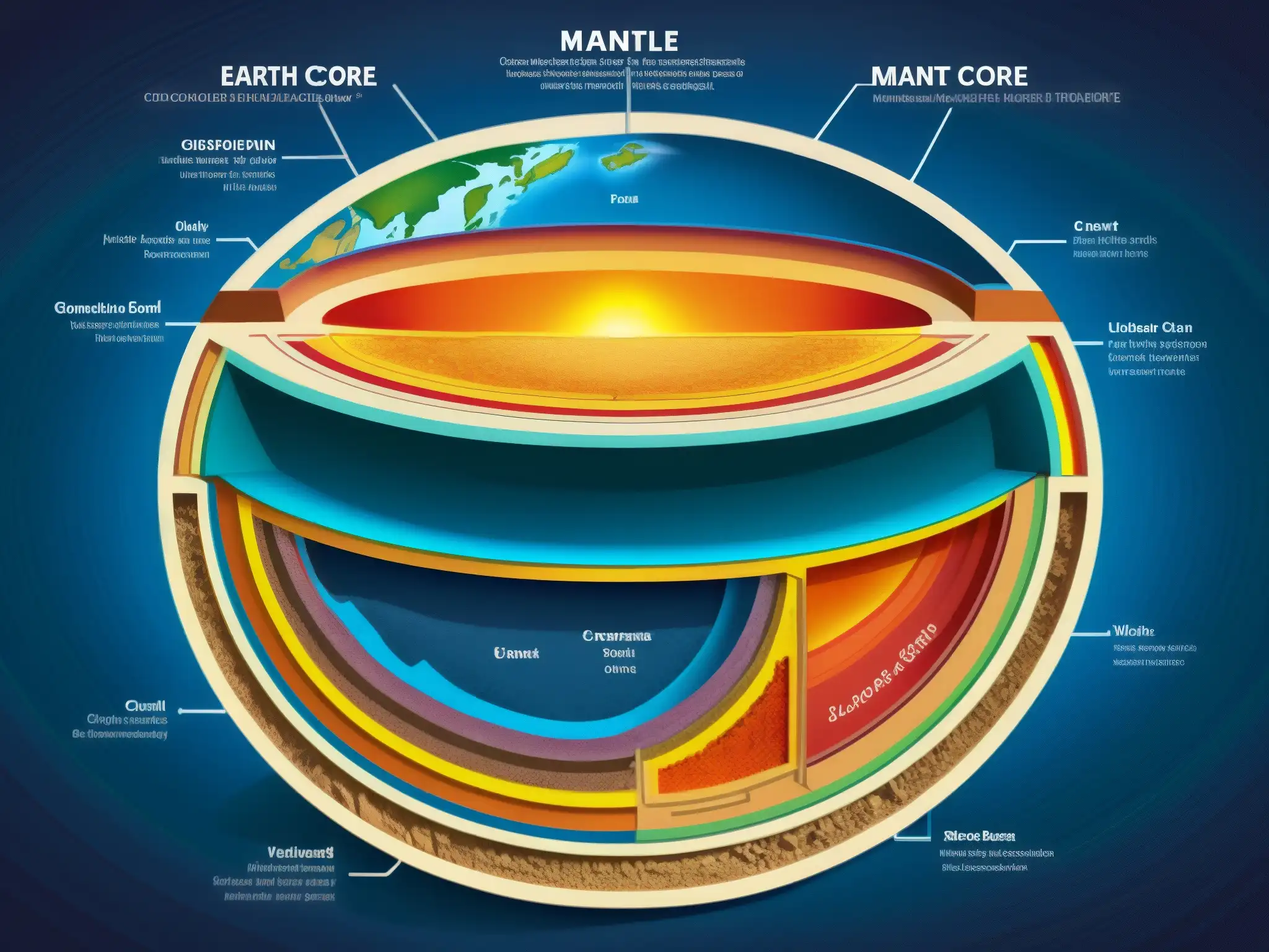 Detalle vibrante de la estructura interna de la Tierra, con posibilidad científica teoría tierra hueca