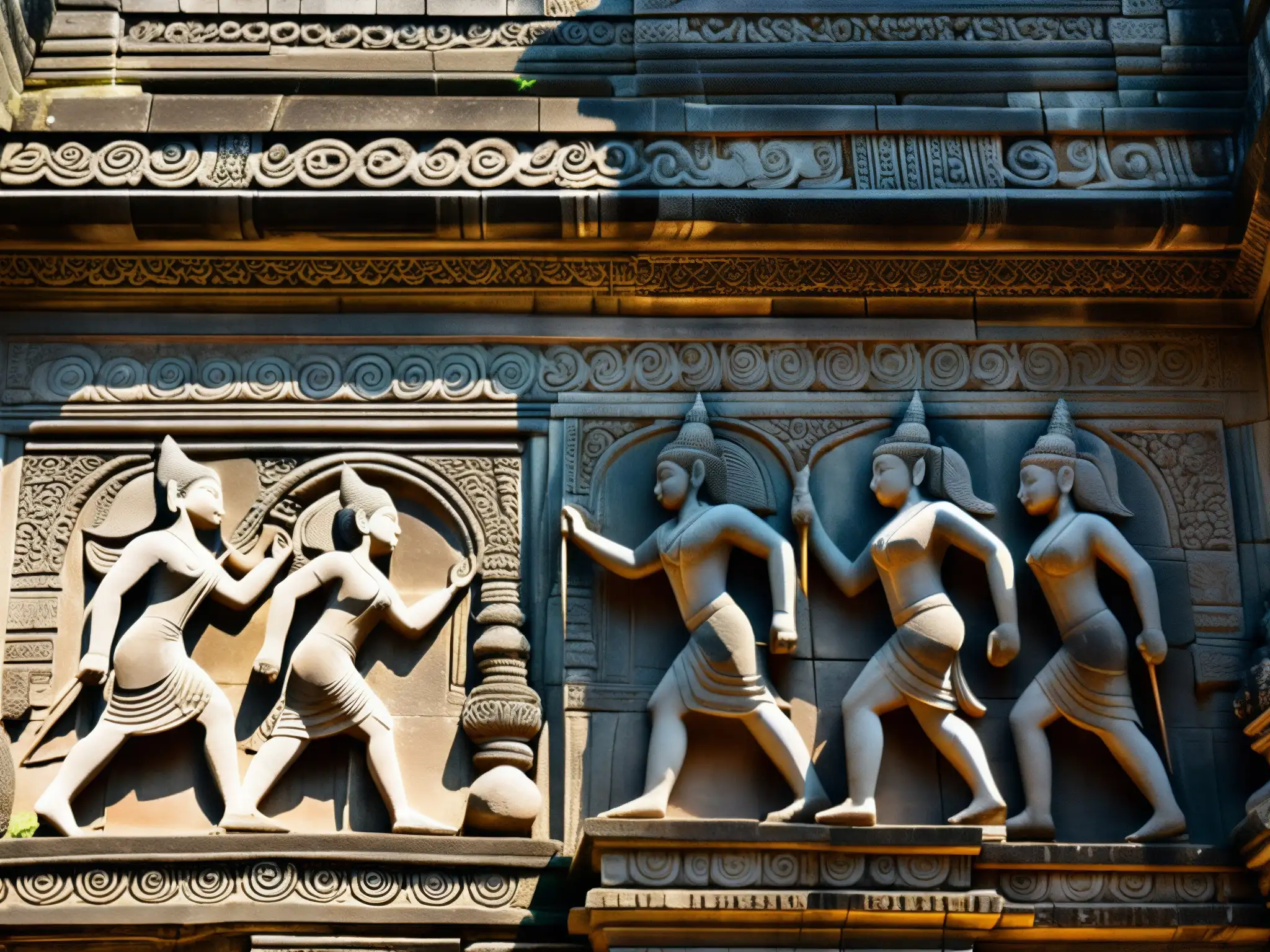 Detalles impresionantes de las leyendas y maldiciones en el Templo Preah Vihear, plasmados en intrincadas esculturas de piedra
