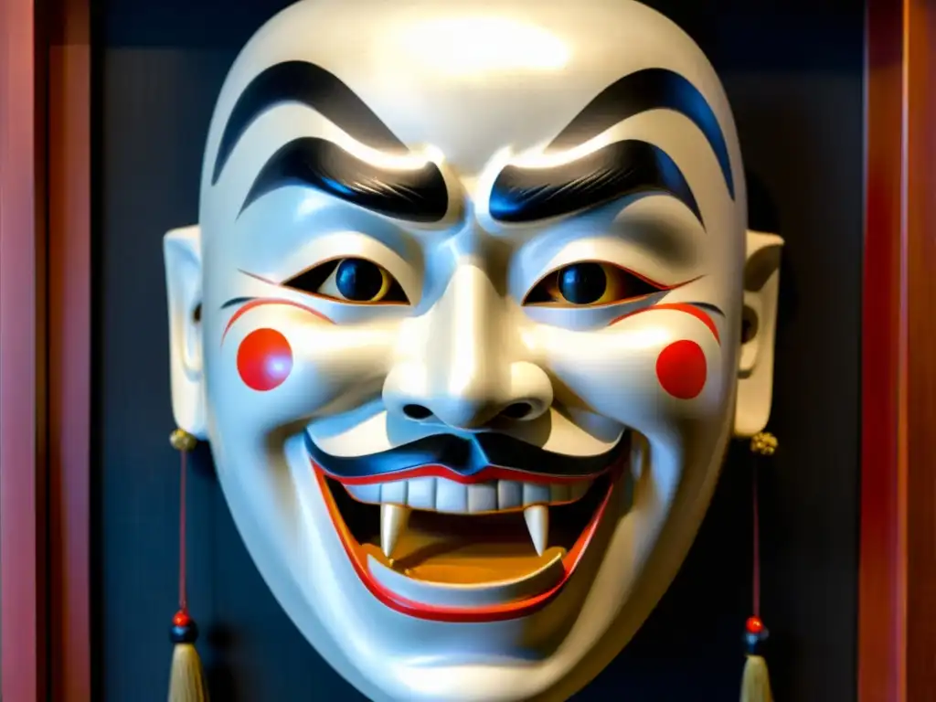 Detrás de una máscara teatral japonesa, se siente la presencia de espíritus vengativos del folklore japonés