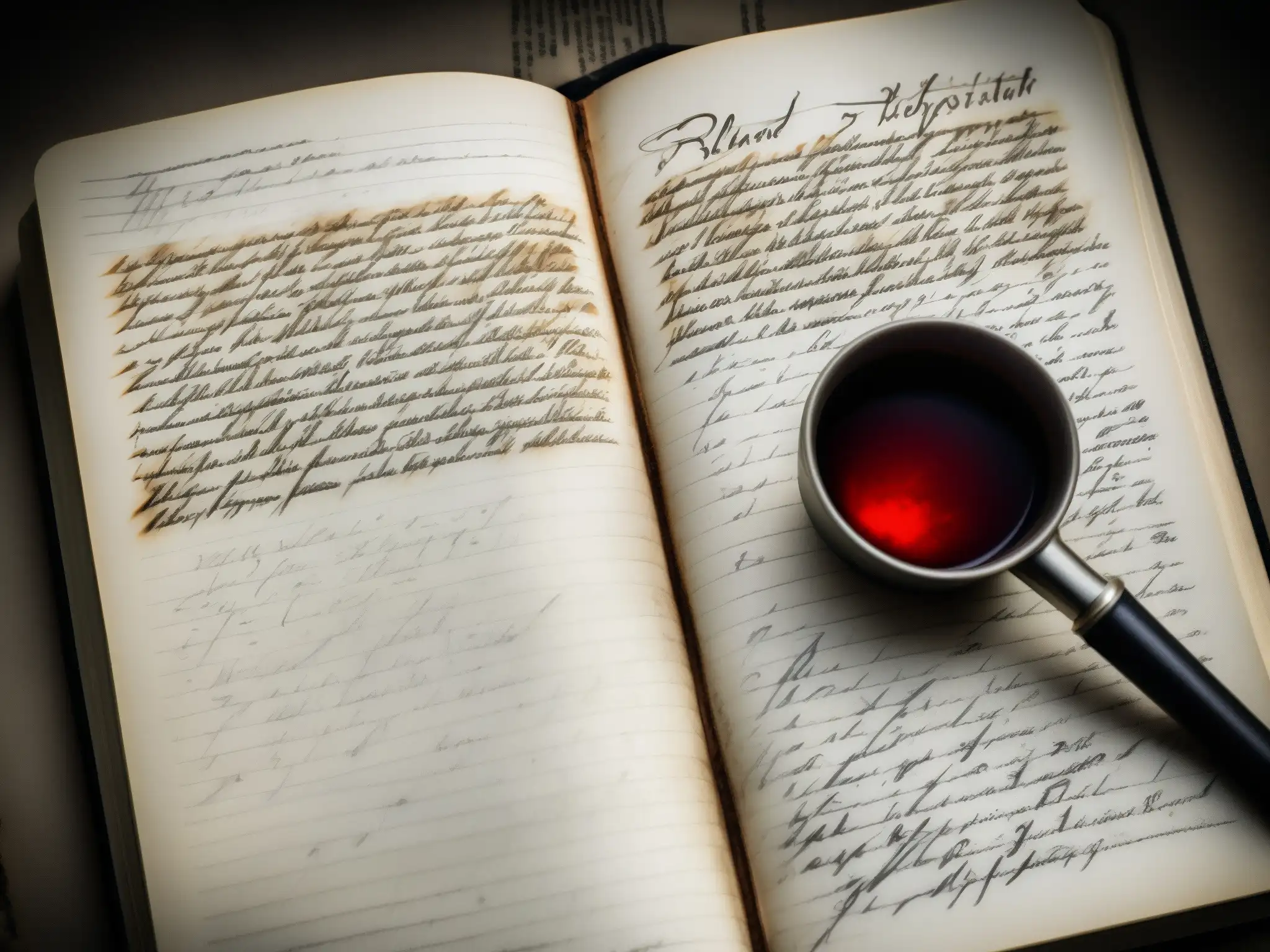 Diario manuscrito de Richard Chase, con escritos perturbadores, manchas de sangre y dibujos inquietantes