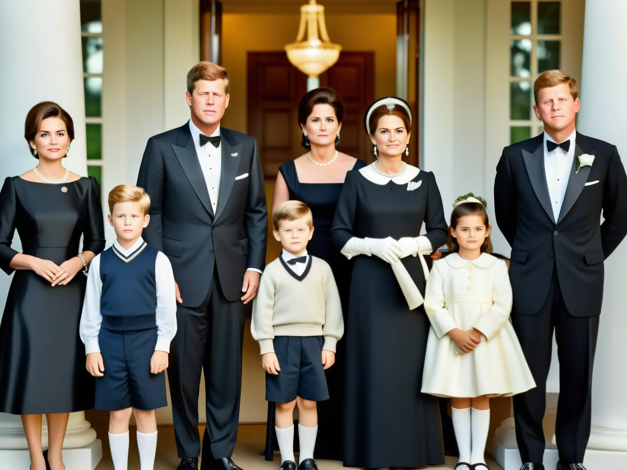 Una fotografía documental en blanco y negro de la familia Kennedy en un evento histórico