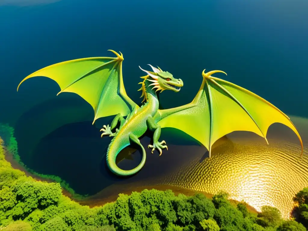 Un dragón majestuoso observa la ribera del río Senegal, sus escamas iridiscentes brillan al sol