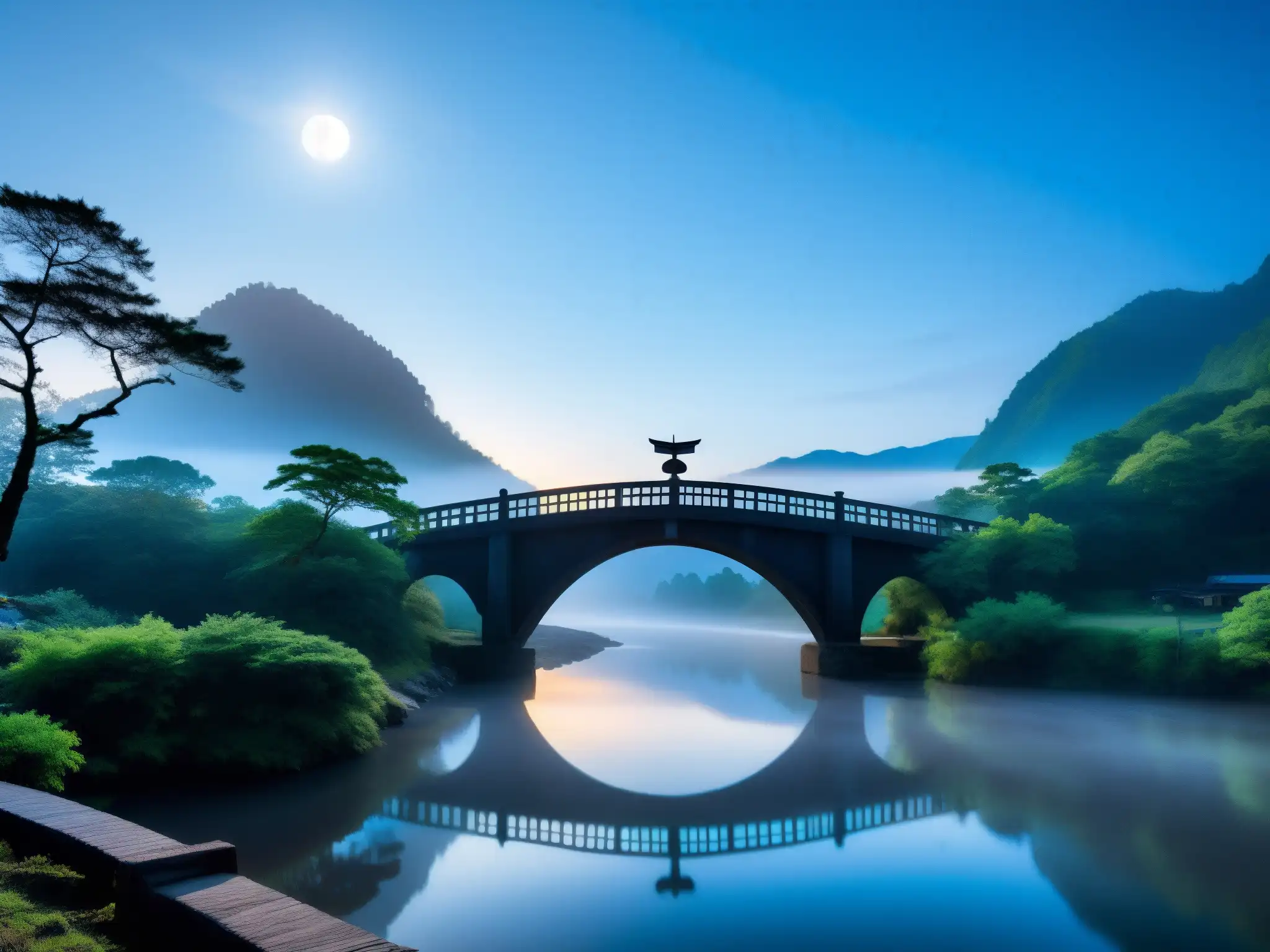 Un enigmático encuentro paranormal en el puente Inubashiri, envuelto en misteriosa luz azul