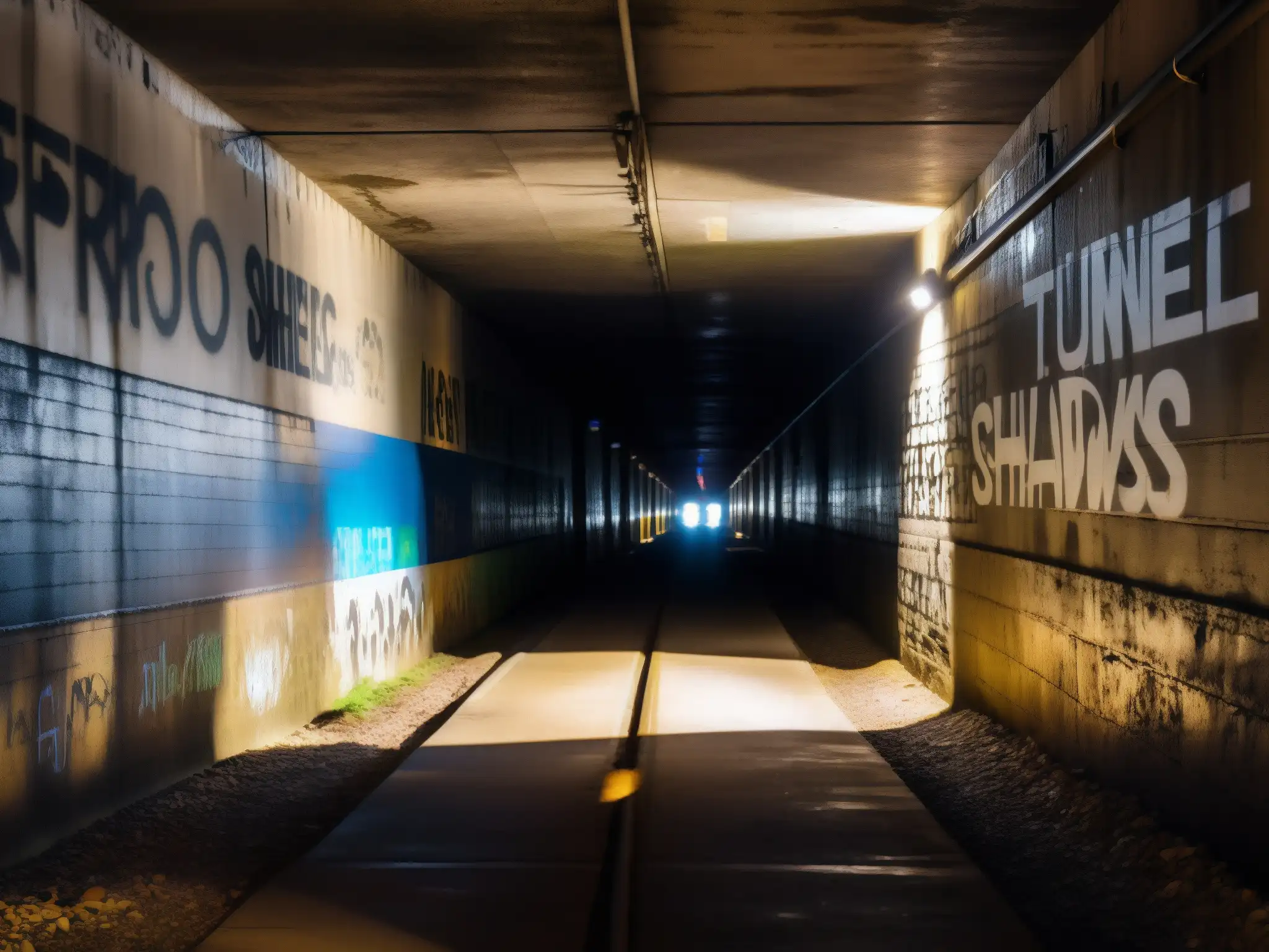 Entrada tenebrosa de túnel con sombras inquietantes y figura misteriosa al fondo, creando atmósfera de leyenda urbana túnel Screaming Tunnel