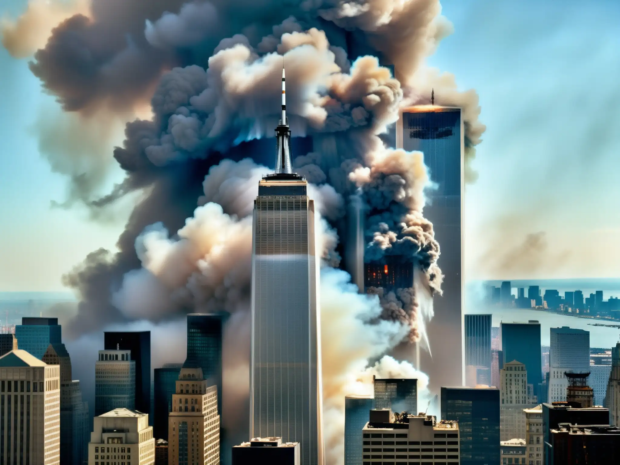 Escena caótica en las Torres Gemelas: demolición controlada y caos en el World Trade Center después del 9/11