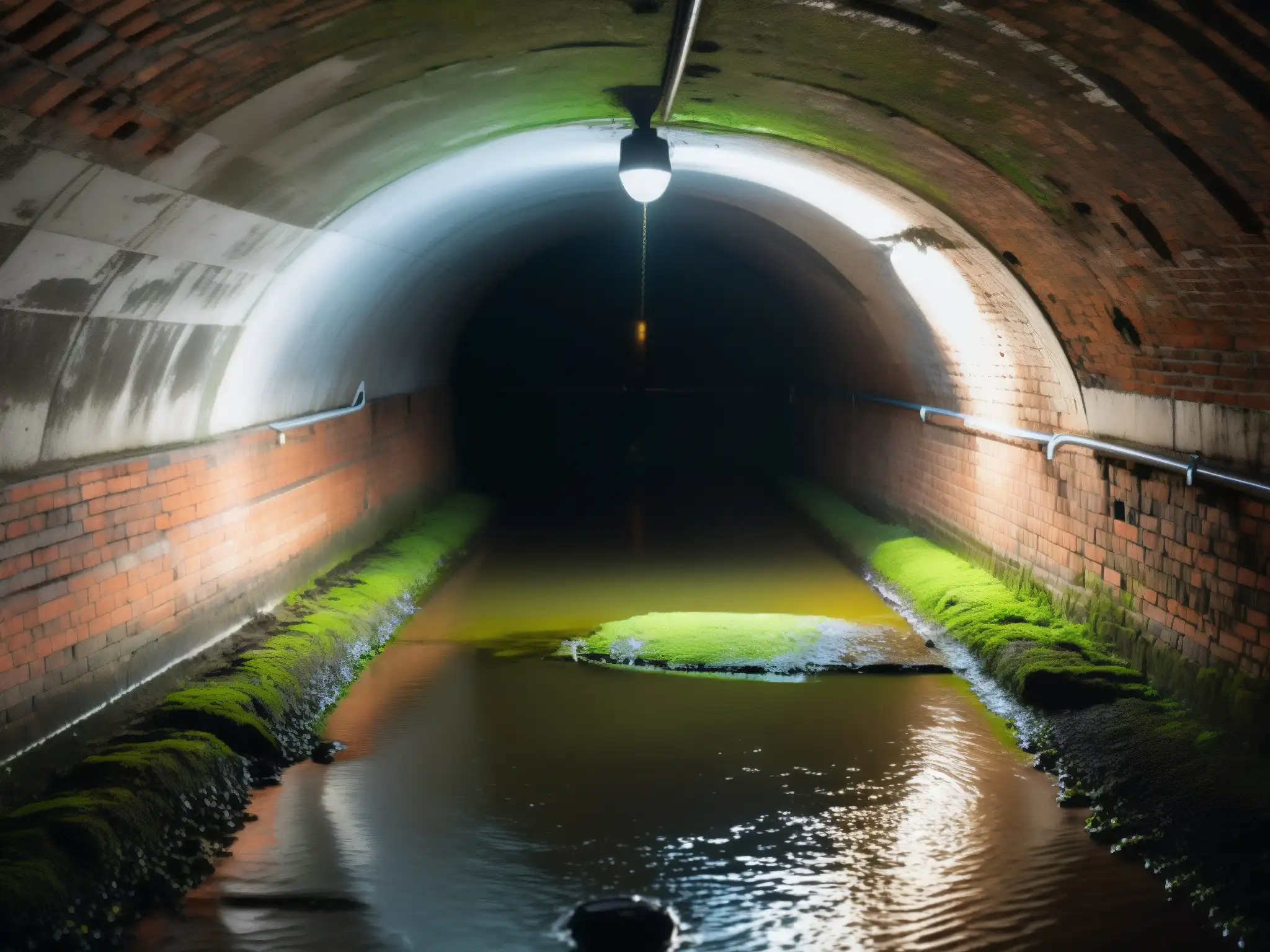 Escena enigmática de túnel subterráneo en Nueva York, evocando el mito del Alligator en el alcantarillado