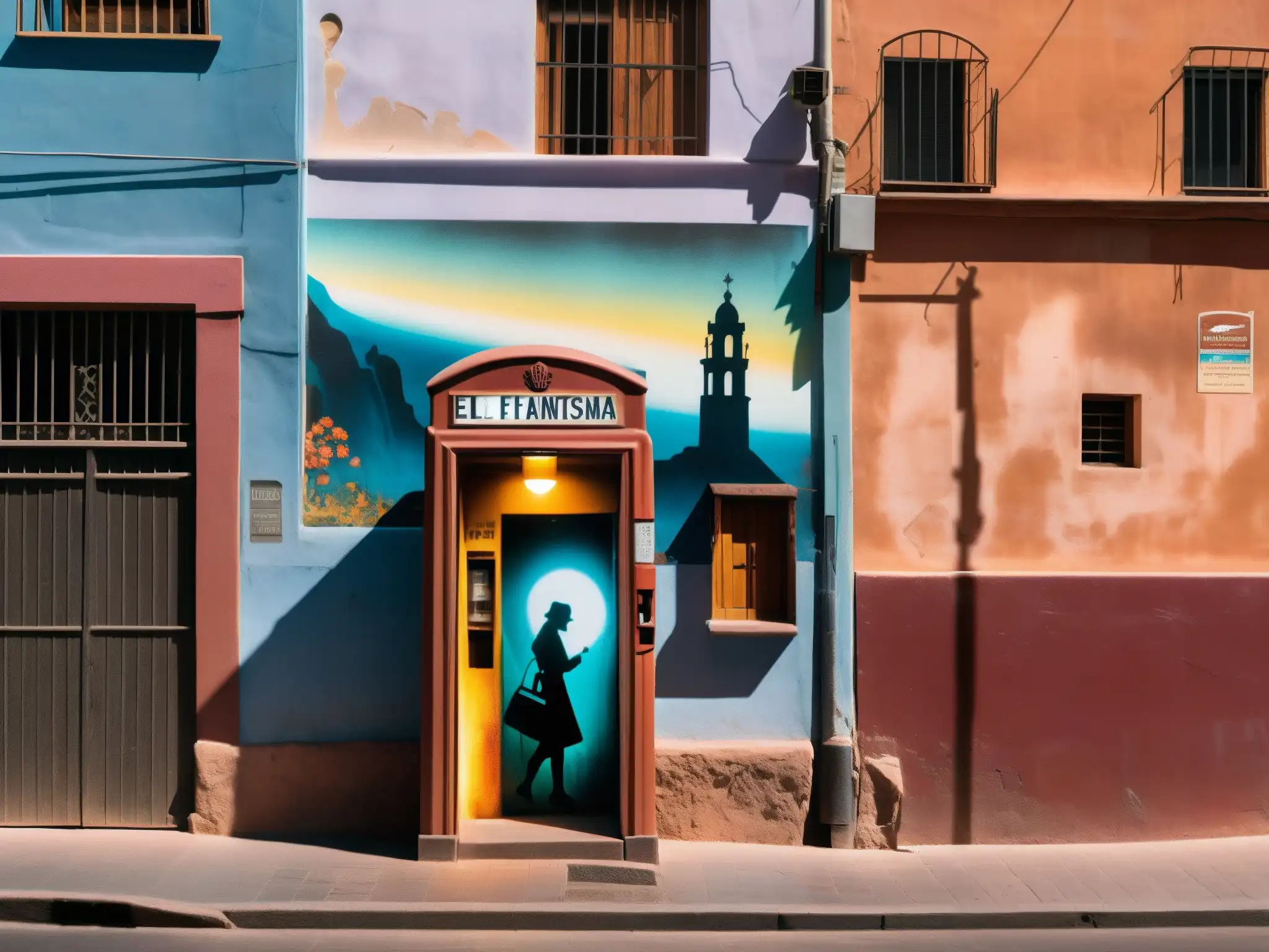 Escena nocturna en Zacatecas con la leyenda urbana del Fantasma de la Operadora en un mural desgastado