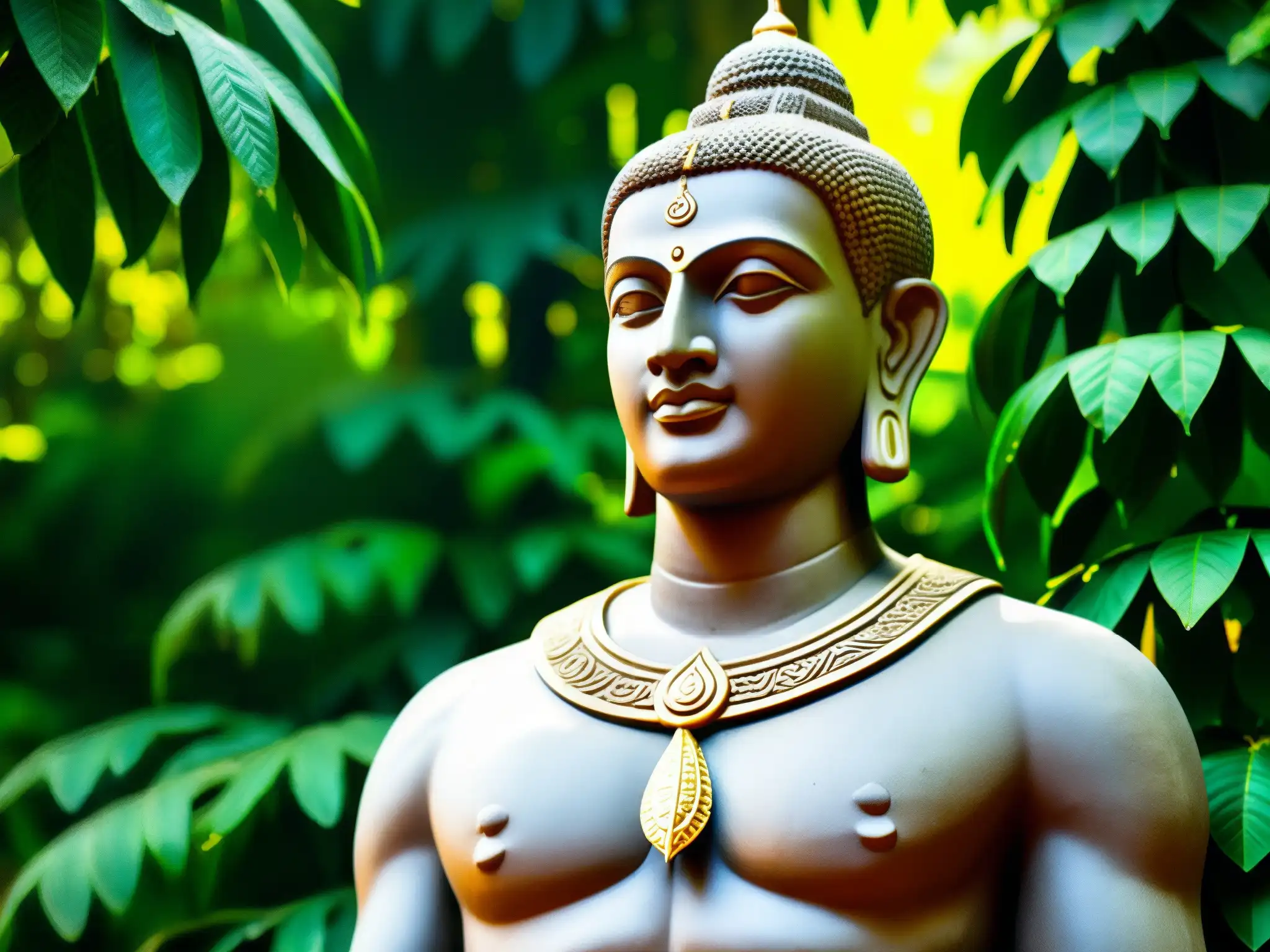 Estatua del Hombre Sin Rostro en Sri Lanka, rodeada de exuberante vegetación, evocando el misterio del mito
