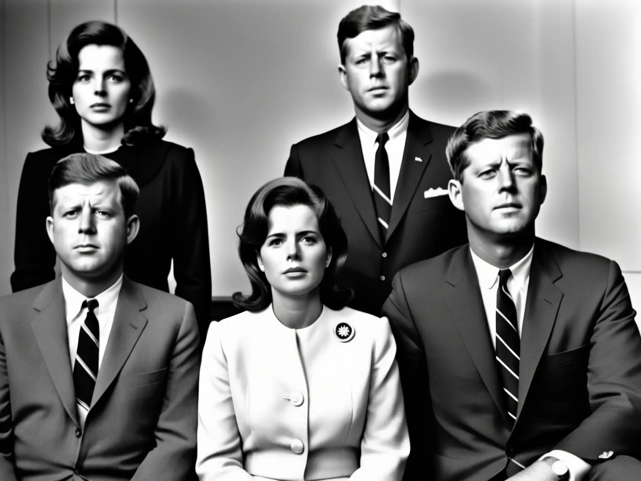 La familia Kennedy reflexiona unida, con rostros sombríos y determinados, reflejando la Maldición de los Kennedy análisis
