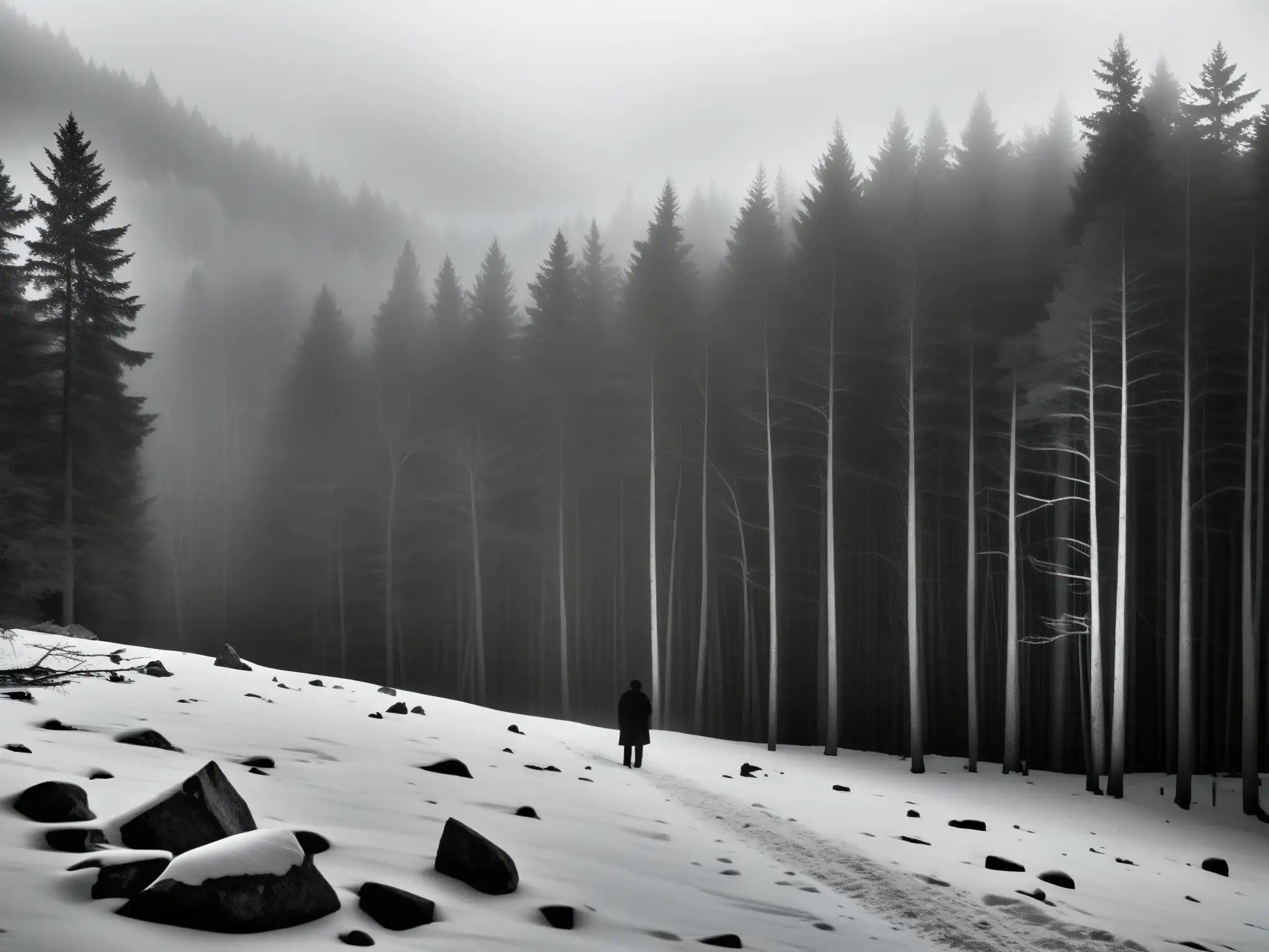 Figura solitaria contemplando el misterioso paisaje del Triángulo Bennington Vermont