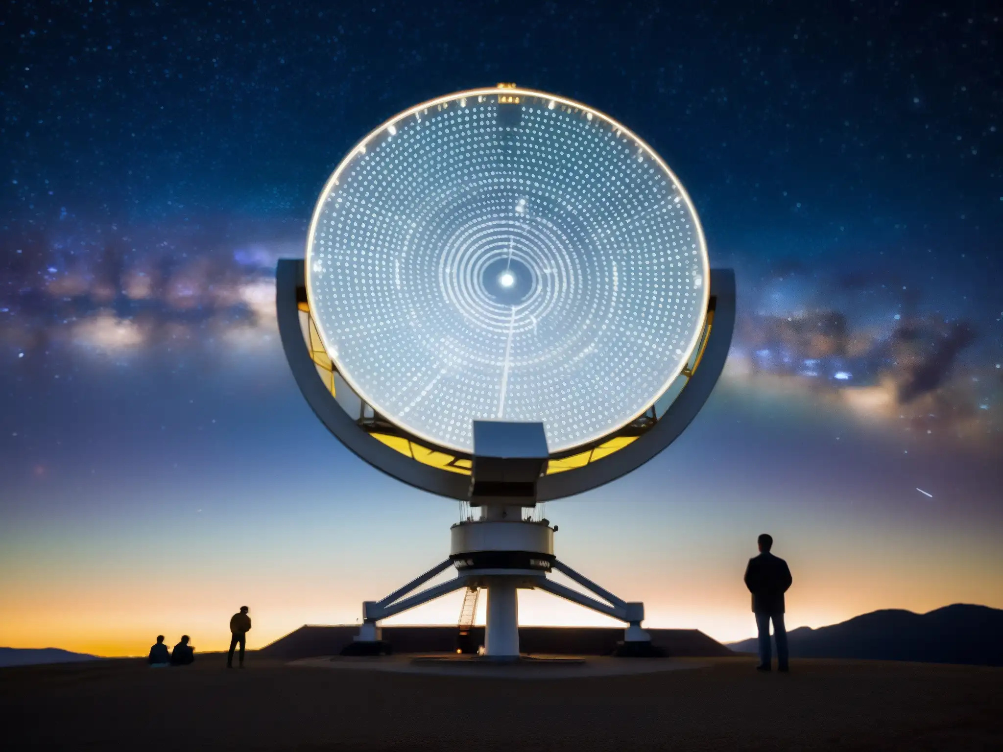 Grupo de científicos analizando el misterioso 'Wow! Signal' en el telescopio, buscando comunicación extraterrestre señal Wow
