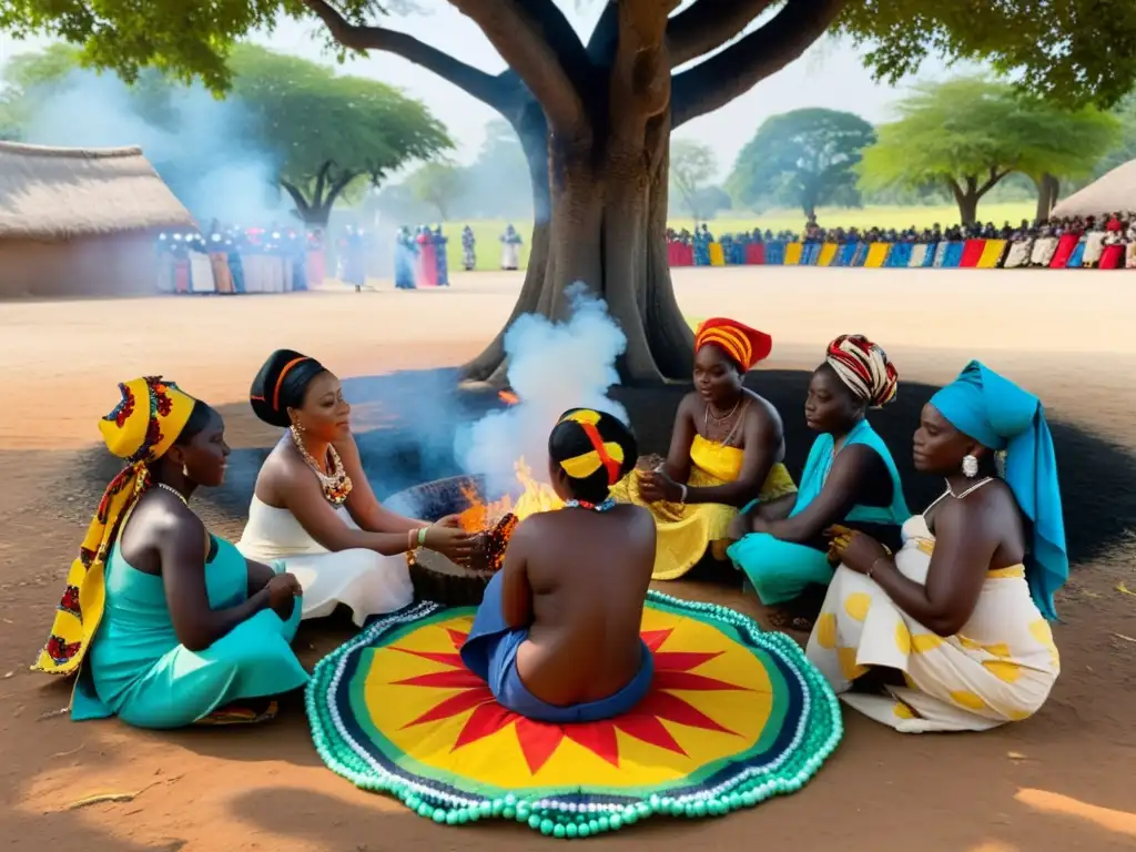 Grupo de mujeres Yoruba realizando ritual para proteger gemelos en Yorubaland