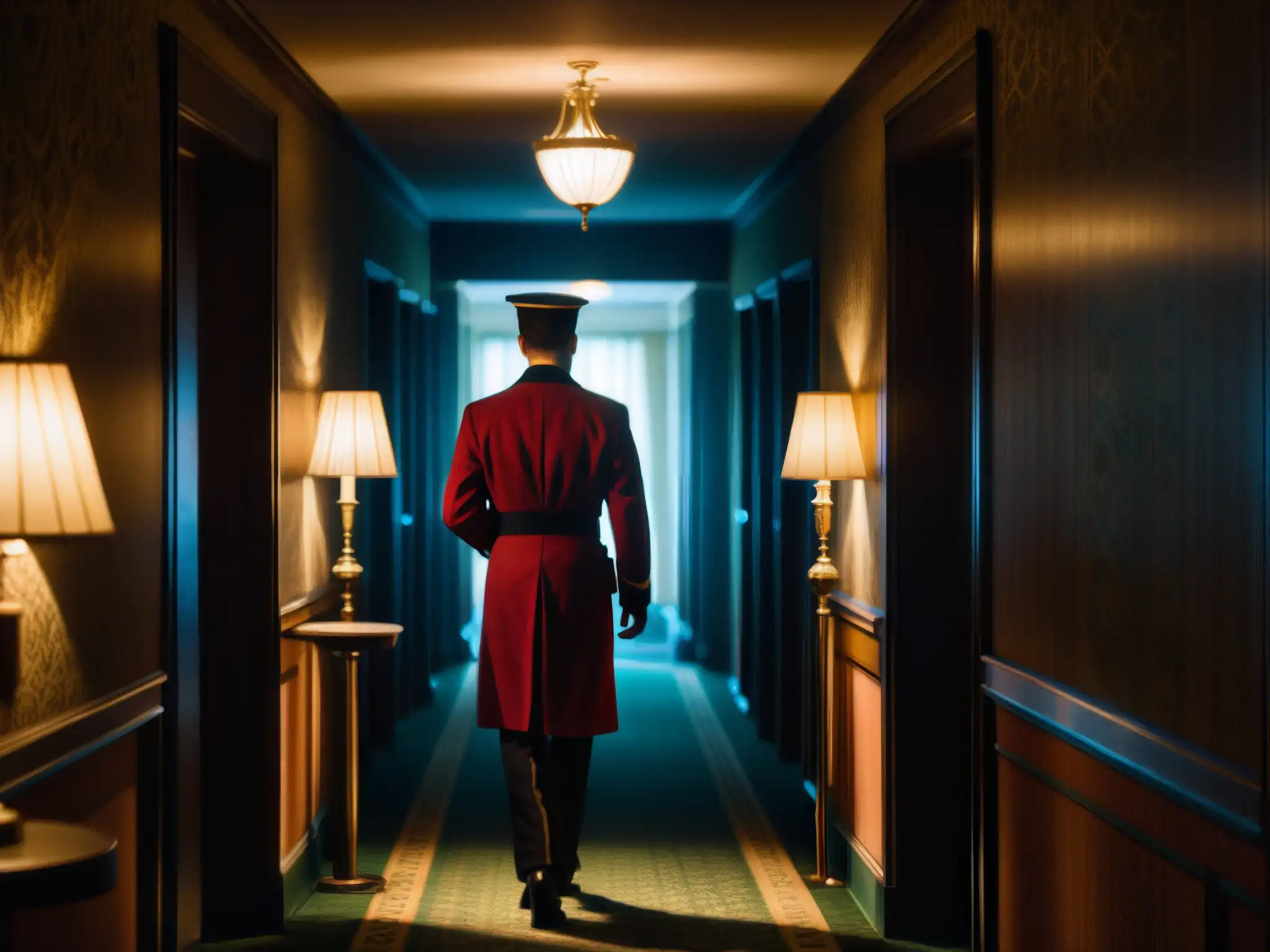 En el Hotel Savoy, un pasillo oscuro revela un ambiente misterioso y fantasmal, con evidencias de leyendas pasadas