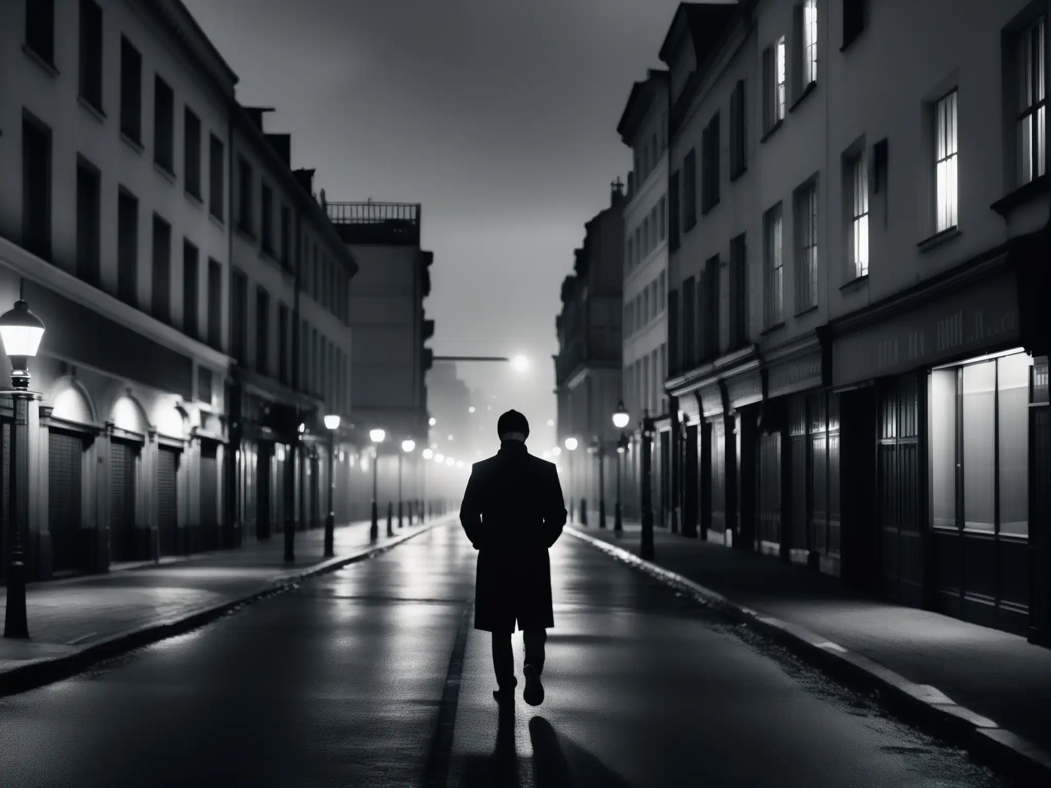Una imagen en blanco y negro muestra las desoladas calles de una ciudad durante la pandemia, evocando leyendas urbanas, miedo y aislamiento