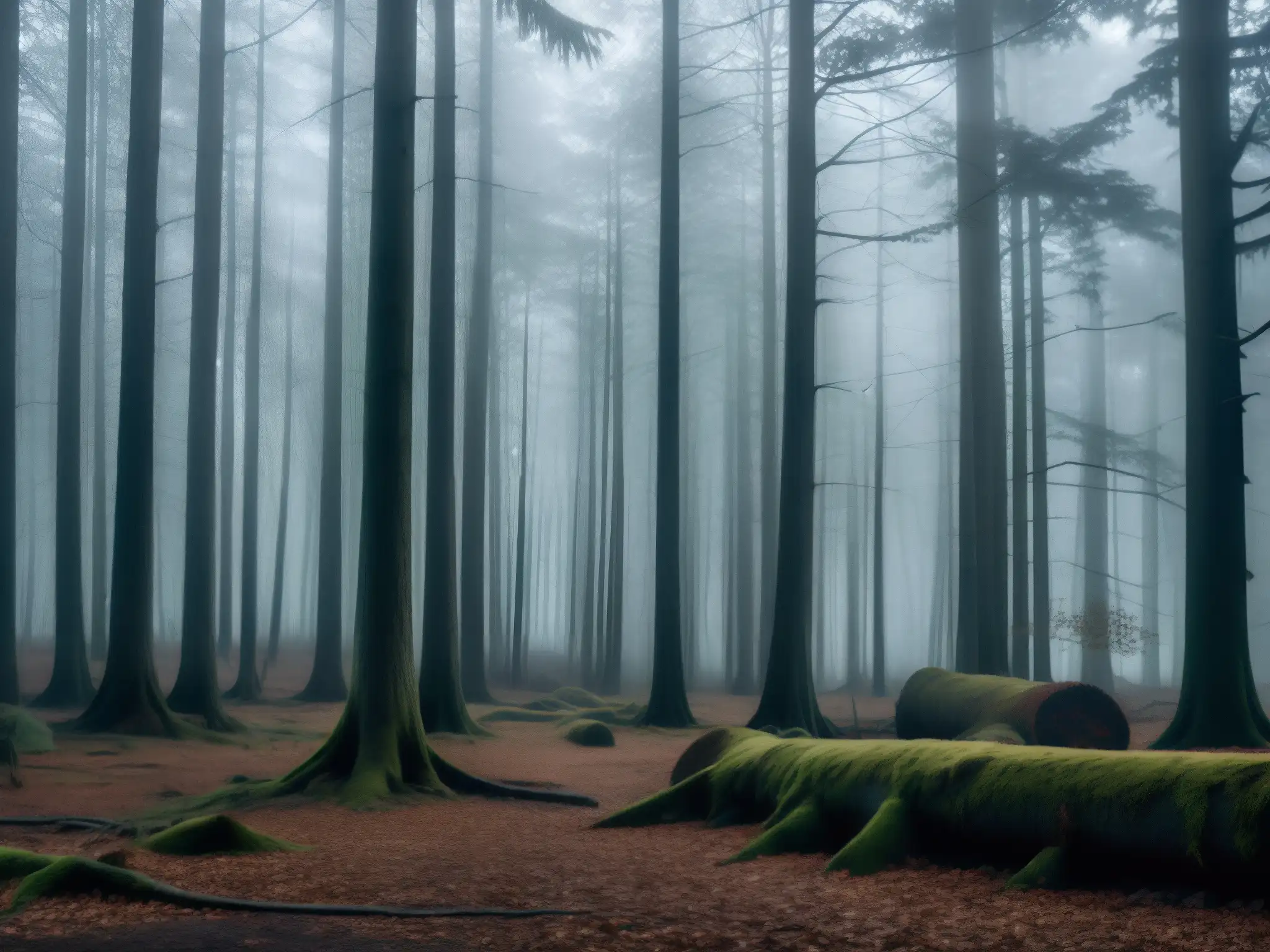 Imagen de un bosque denso y misterioso al anochecer, evocando el origen y expansión del mito Melonheads
