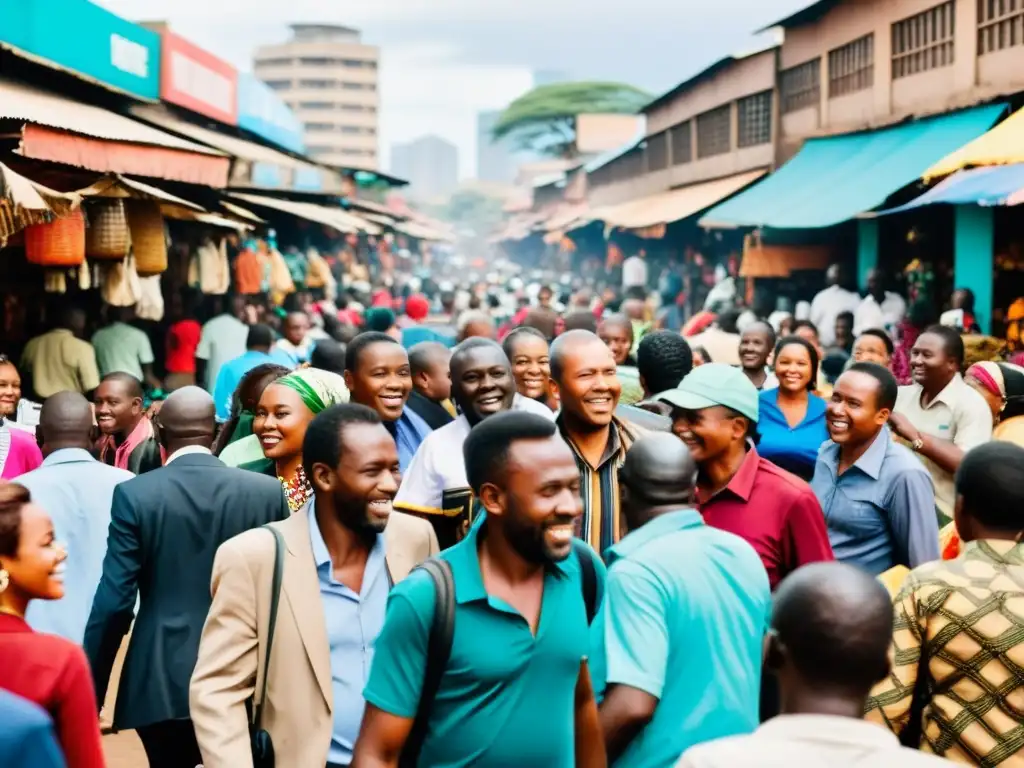 Imagen de una calle abarrotada en Nairobi, con diversidad étnica y cultural